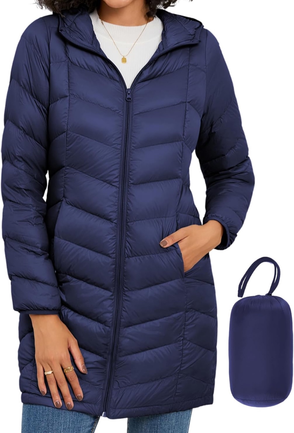 NEW! Women's Packable Hooded Jacket - Navy Blue