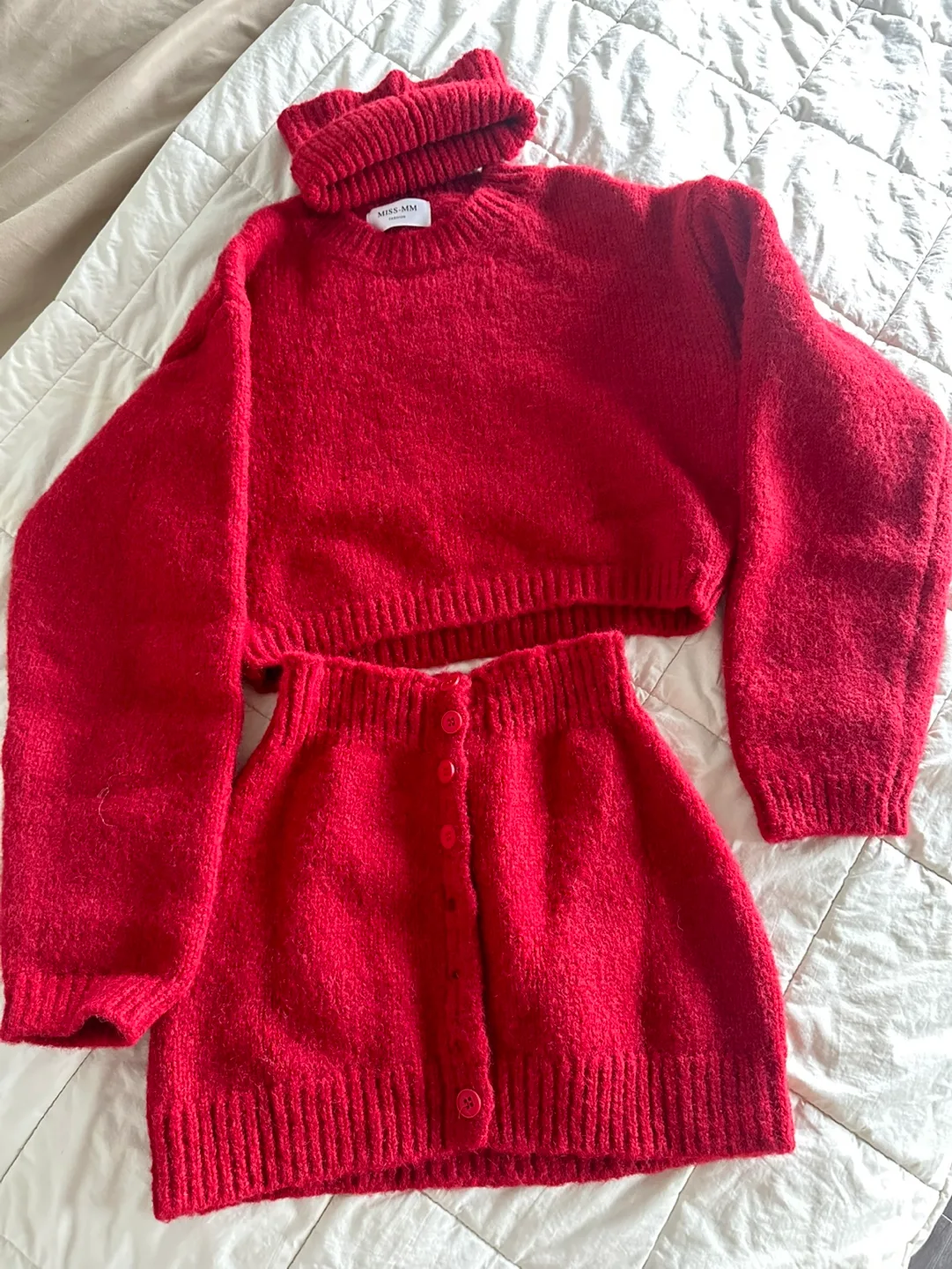 Nackt  Red Knit Set - Cropped Sweater and Mini Skirt image indicator(3)