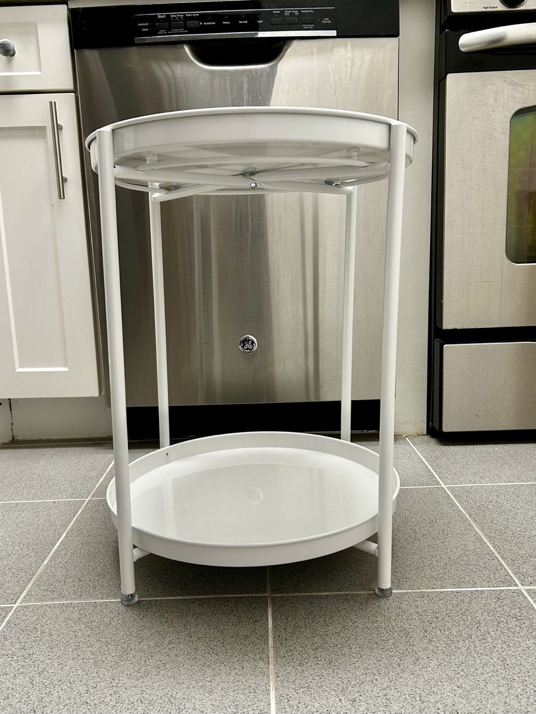White Metal Two-Tier Side Table