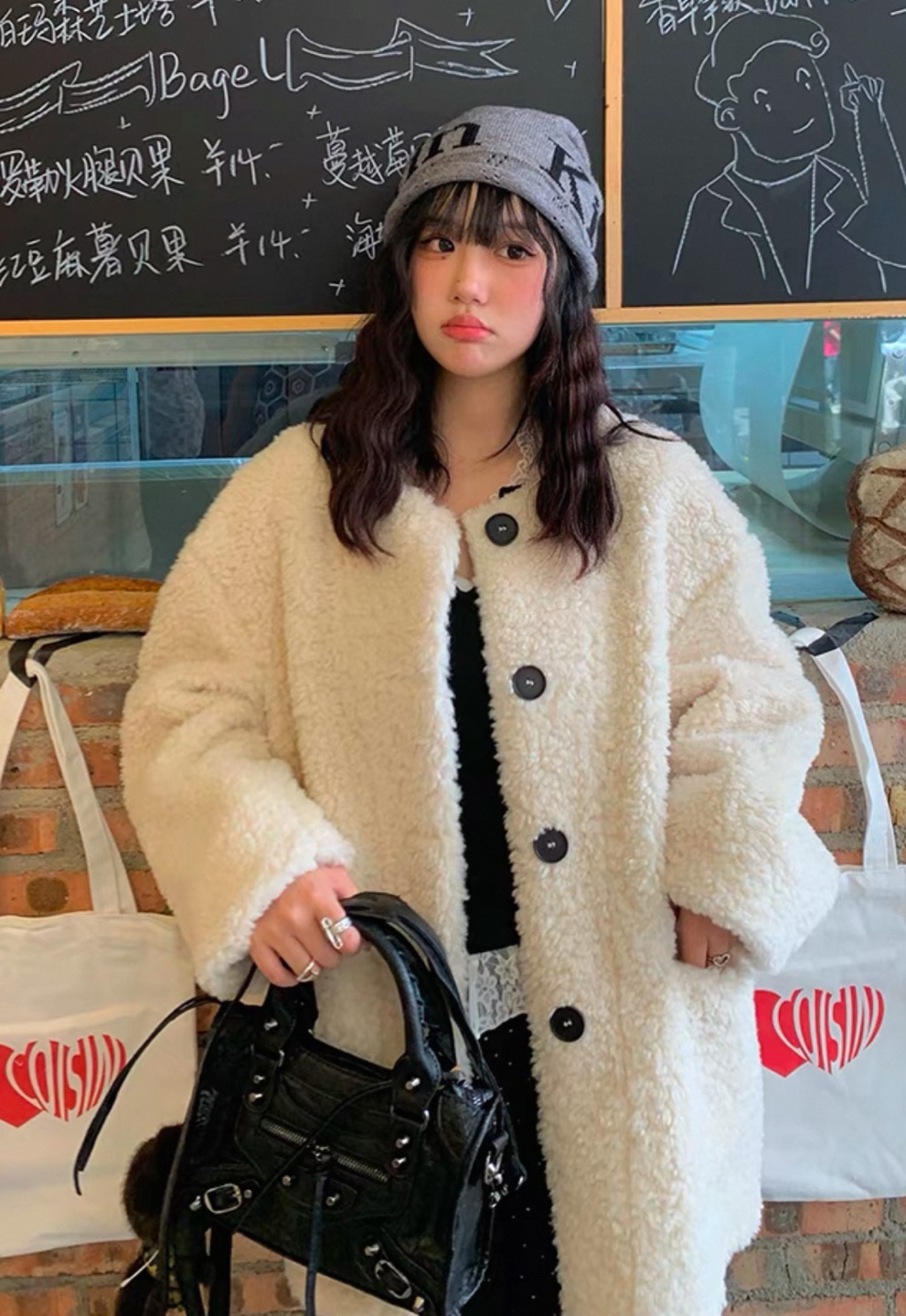 Cream-coloured teddy coat