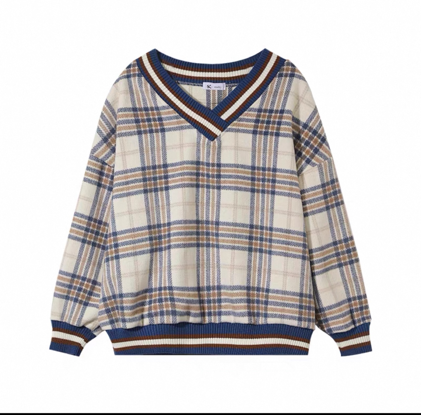 Vintage V-Neck Plaid Knit Sweater - photo 2