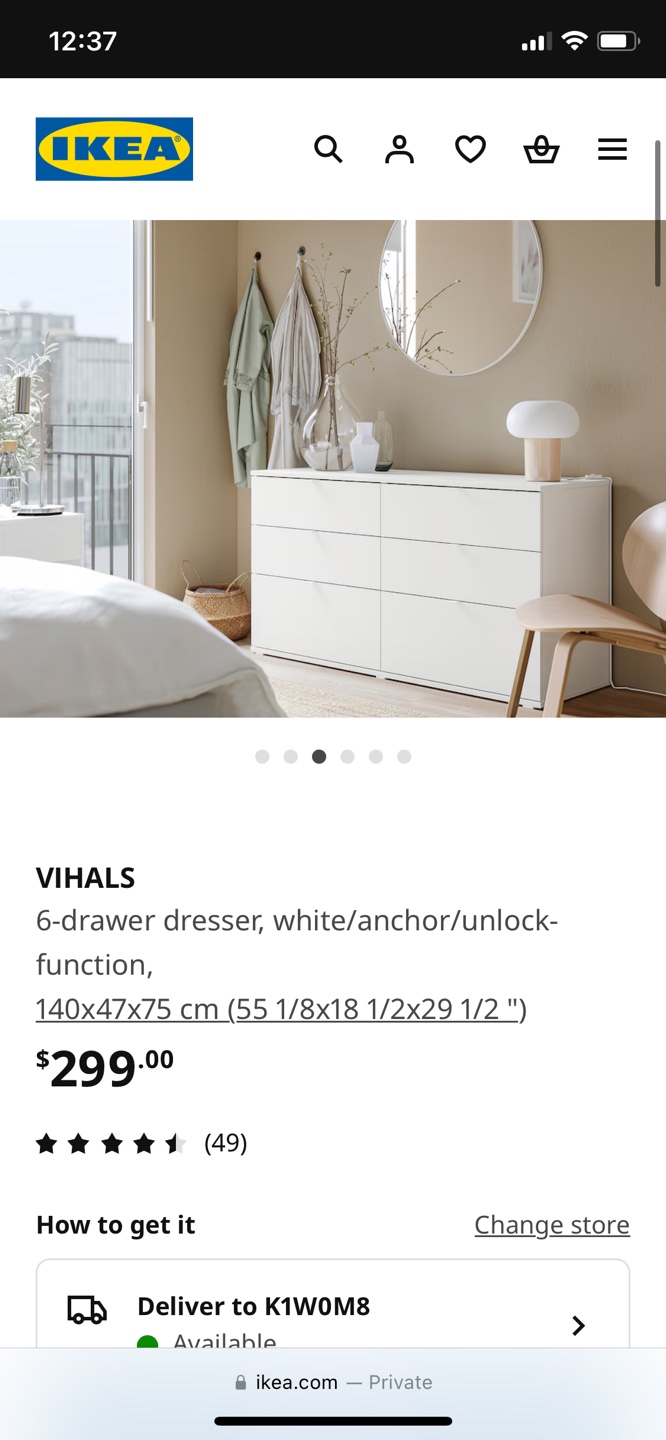 IKEA VIHALS 6-Drawer Dresser - White - photo 2