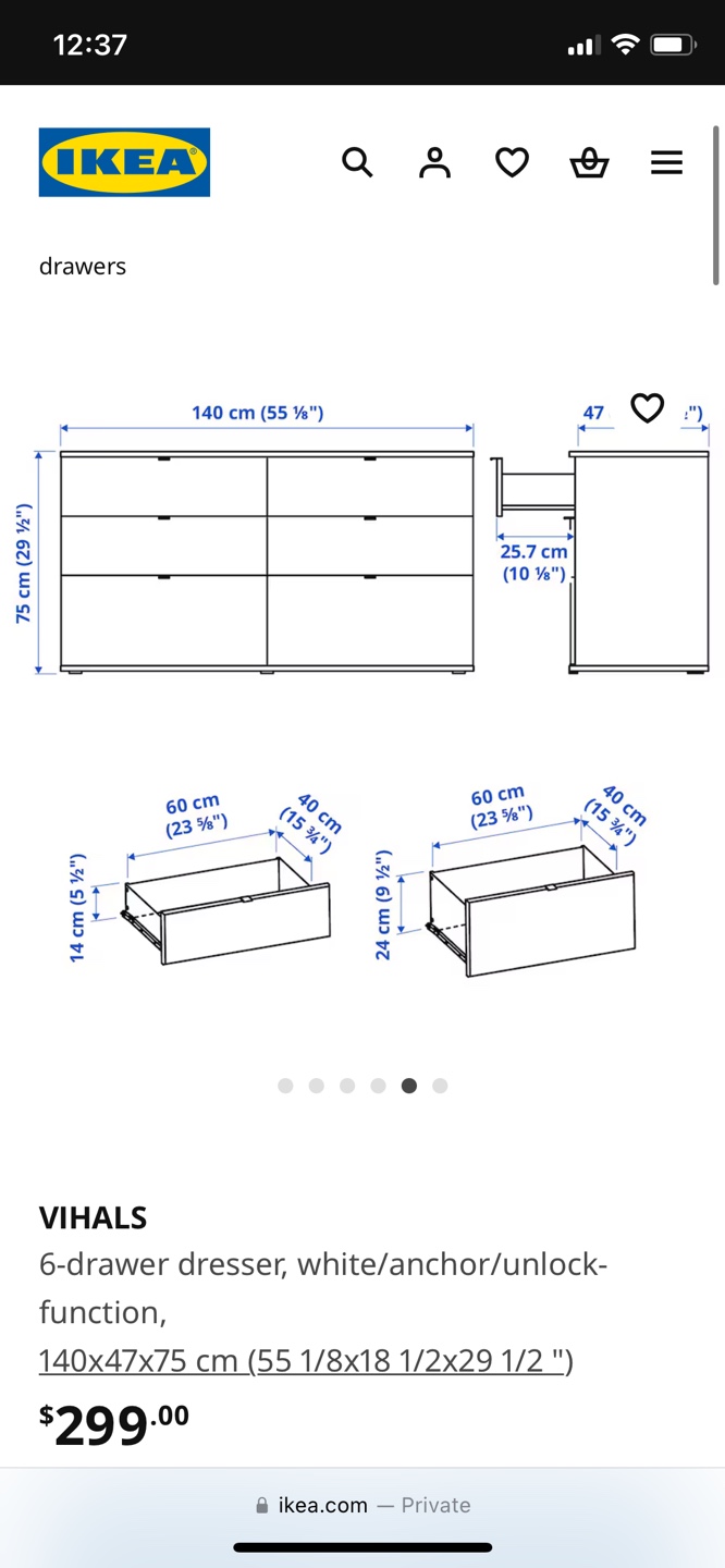 IKEA VIHALS 6-Drawer Dresser - White - photo 3