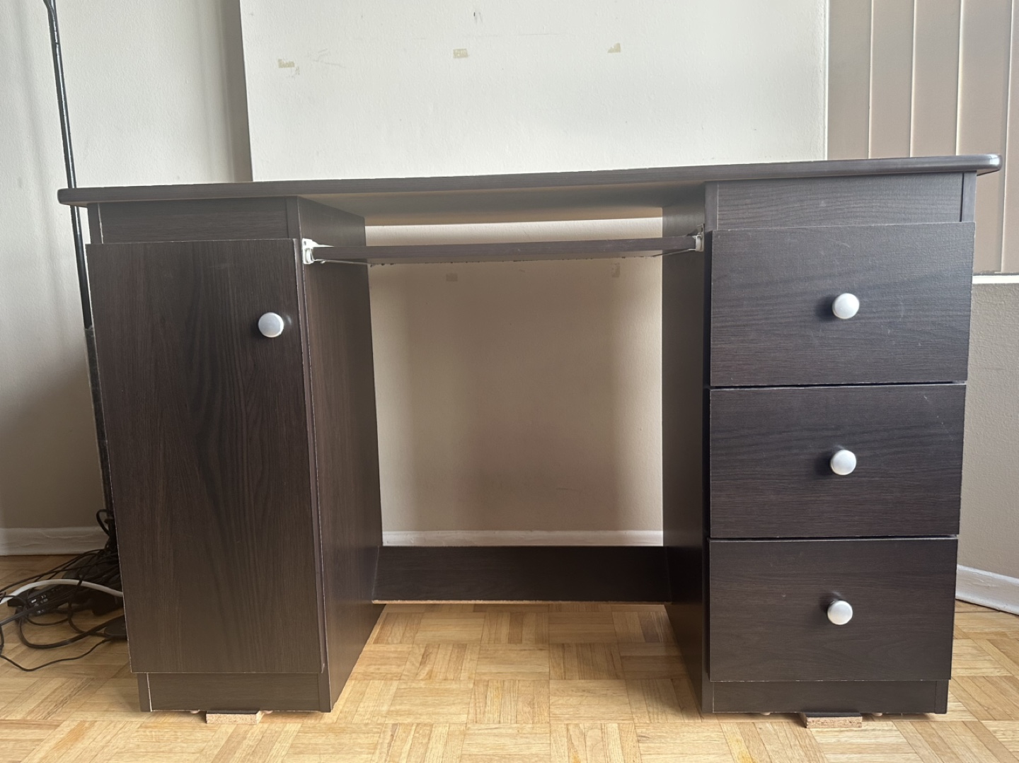 Dark brown computer desk with drawers