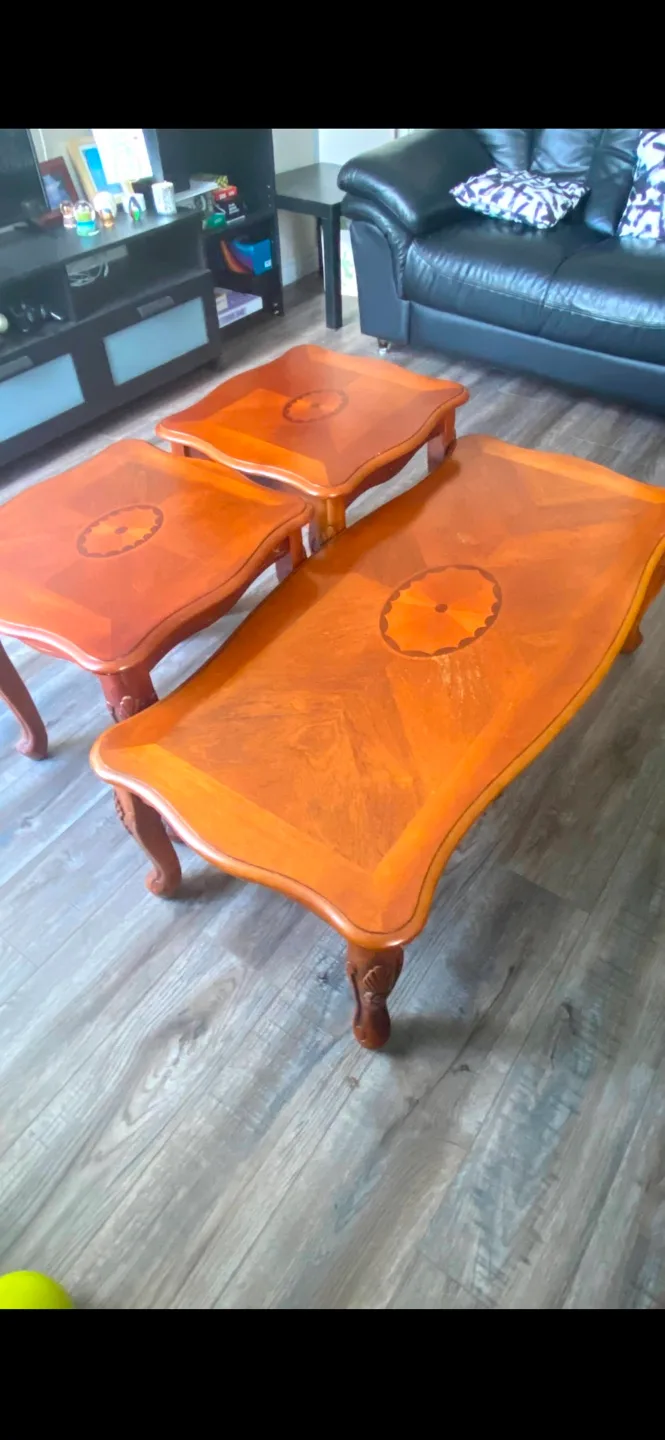 Three-Piece Wooden Coffee Table Set thumbnail
