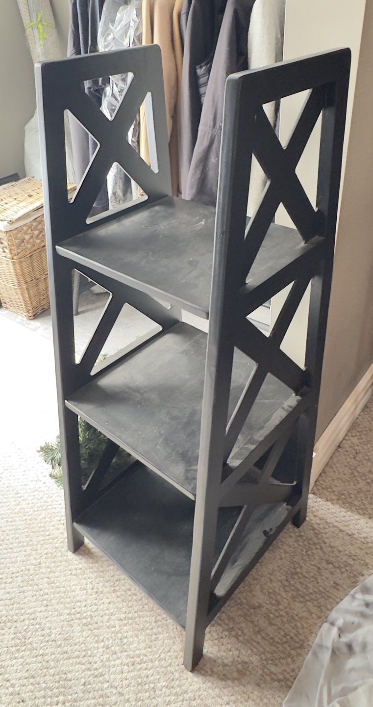 Black 3-Tier Shelf with Geometric Design
