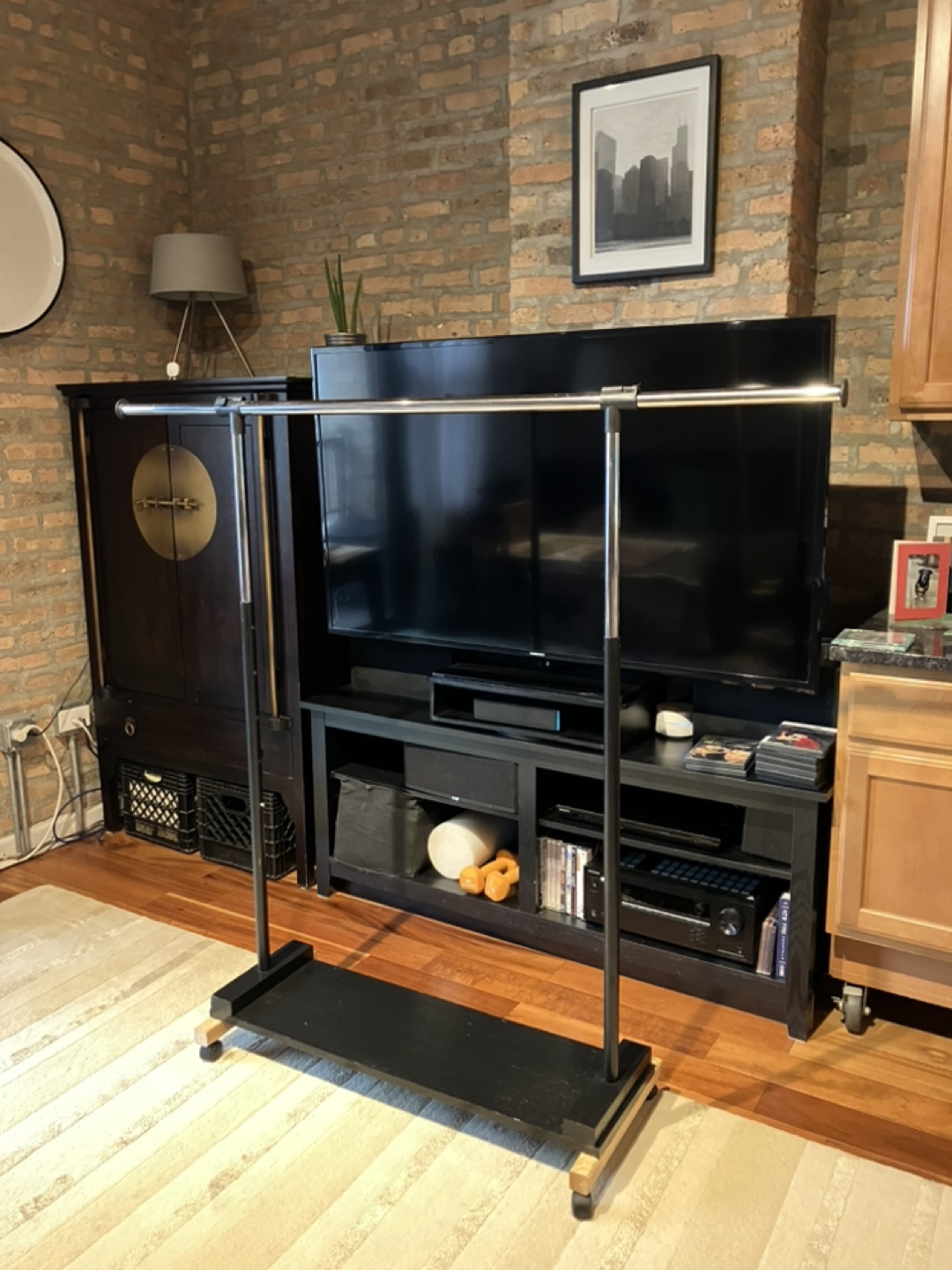 Black Rolling Garment Rack with Shelf