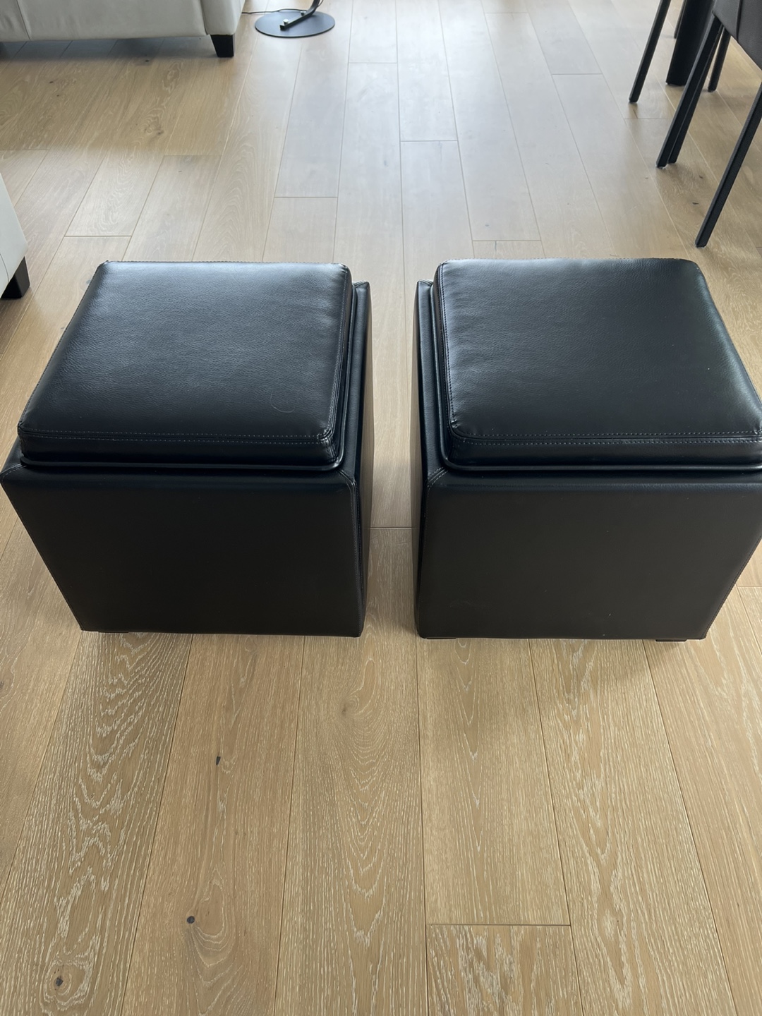 Three Black Leather Storage Ottomans - photo 2