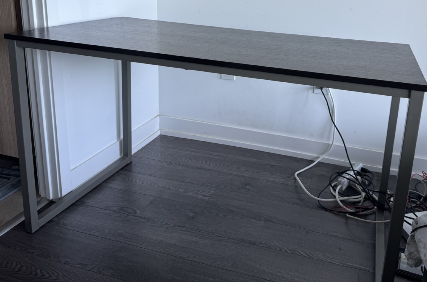 Modern Dark Wood Writing Desk with Metal Legs - photo 3
