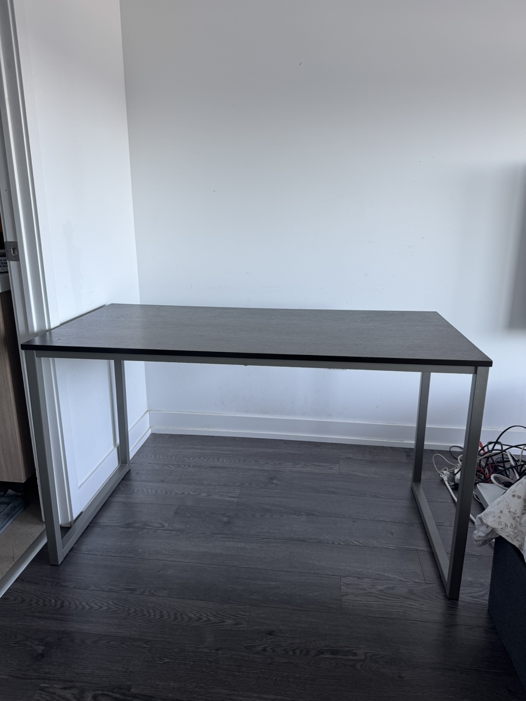 Modern Dark Wood Writing Desk with Metal Legs
