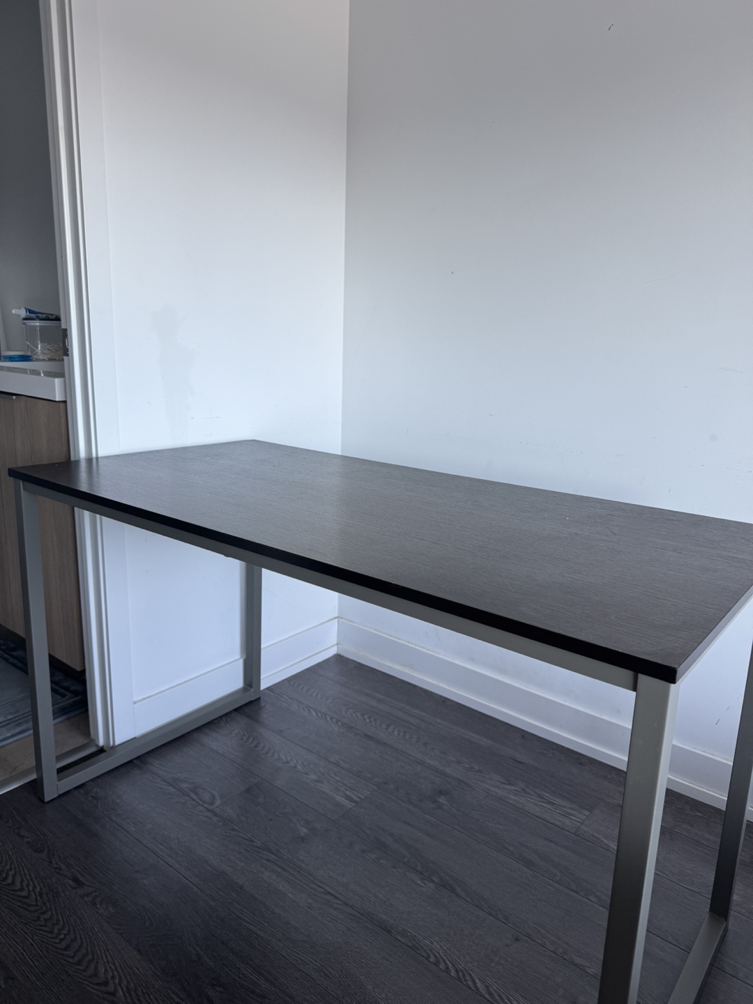 Modern Dark Wood Writing Desk with Metal Legs - photo 2