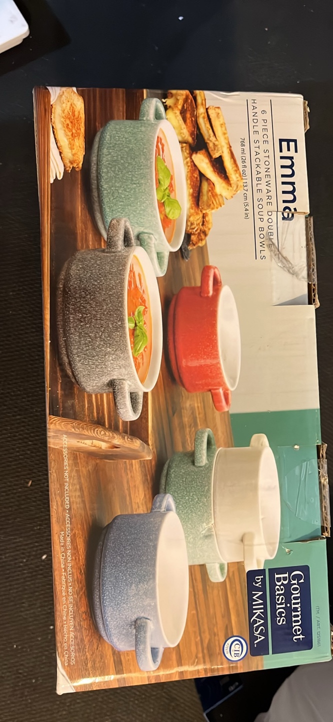 Emma 6-Piece Stoneware Double Handle Stackable Soup Bowls - photo 2