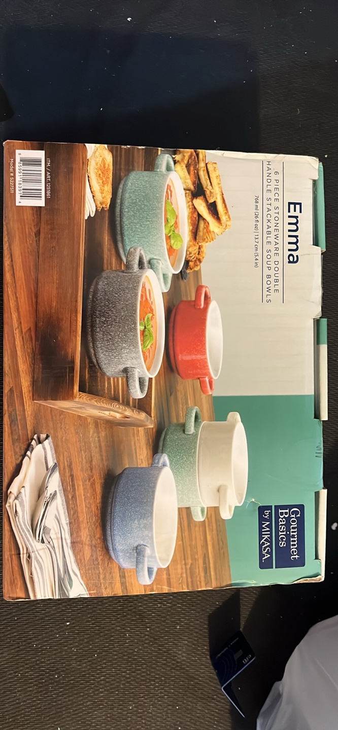 Emma 6-Piece Stoneware Double Handle Stackable Soup Bowls