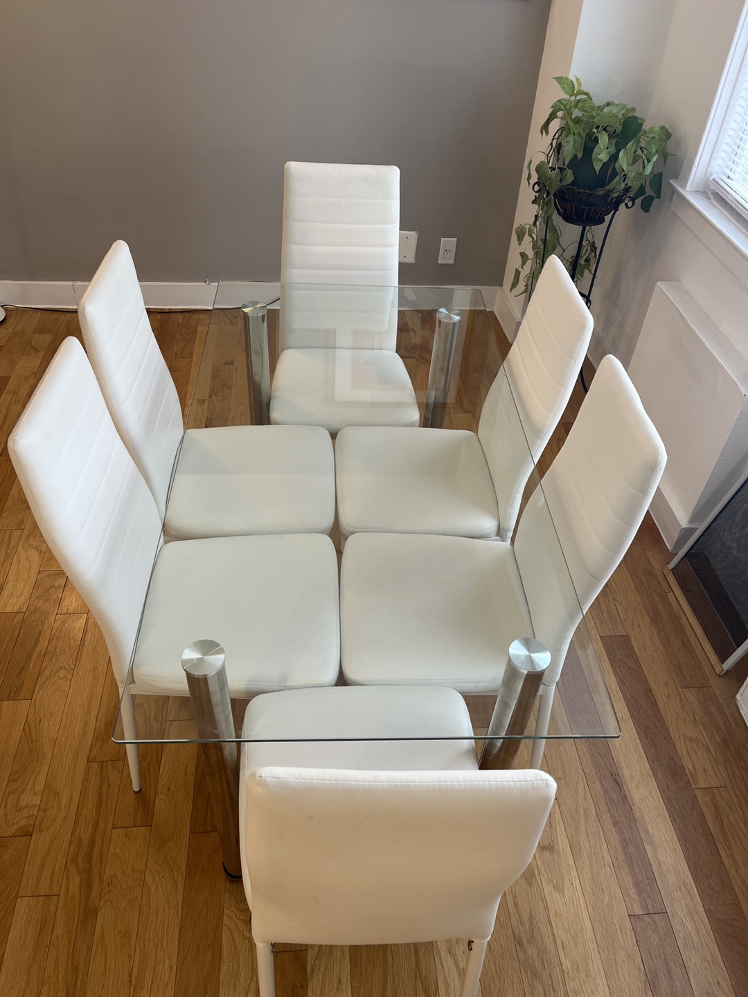 Glass Top Dining Table with 6 Chairs