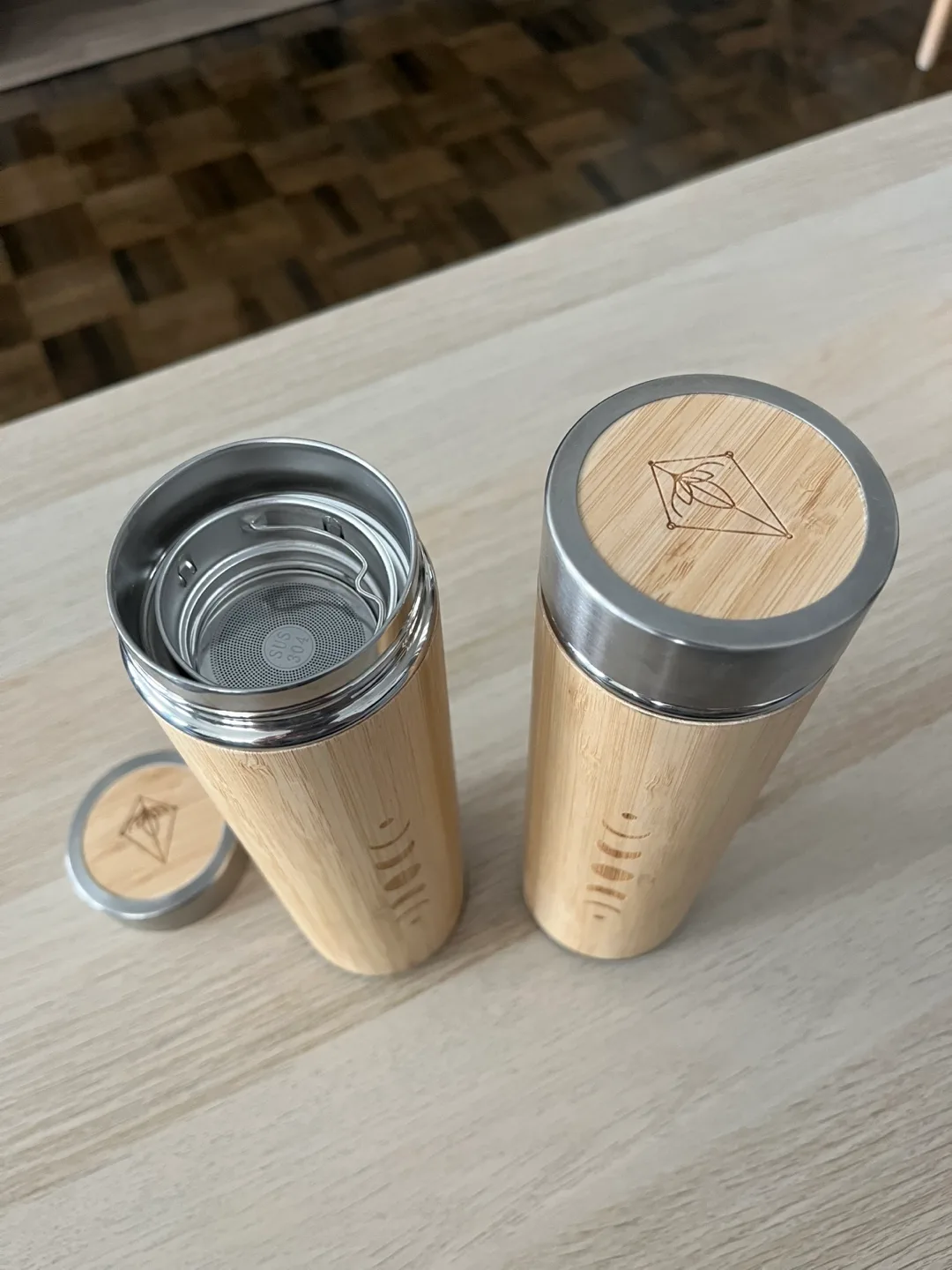 Set of Two Bamboo Tea Infuser Travel Mugs thumbnail