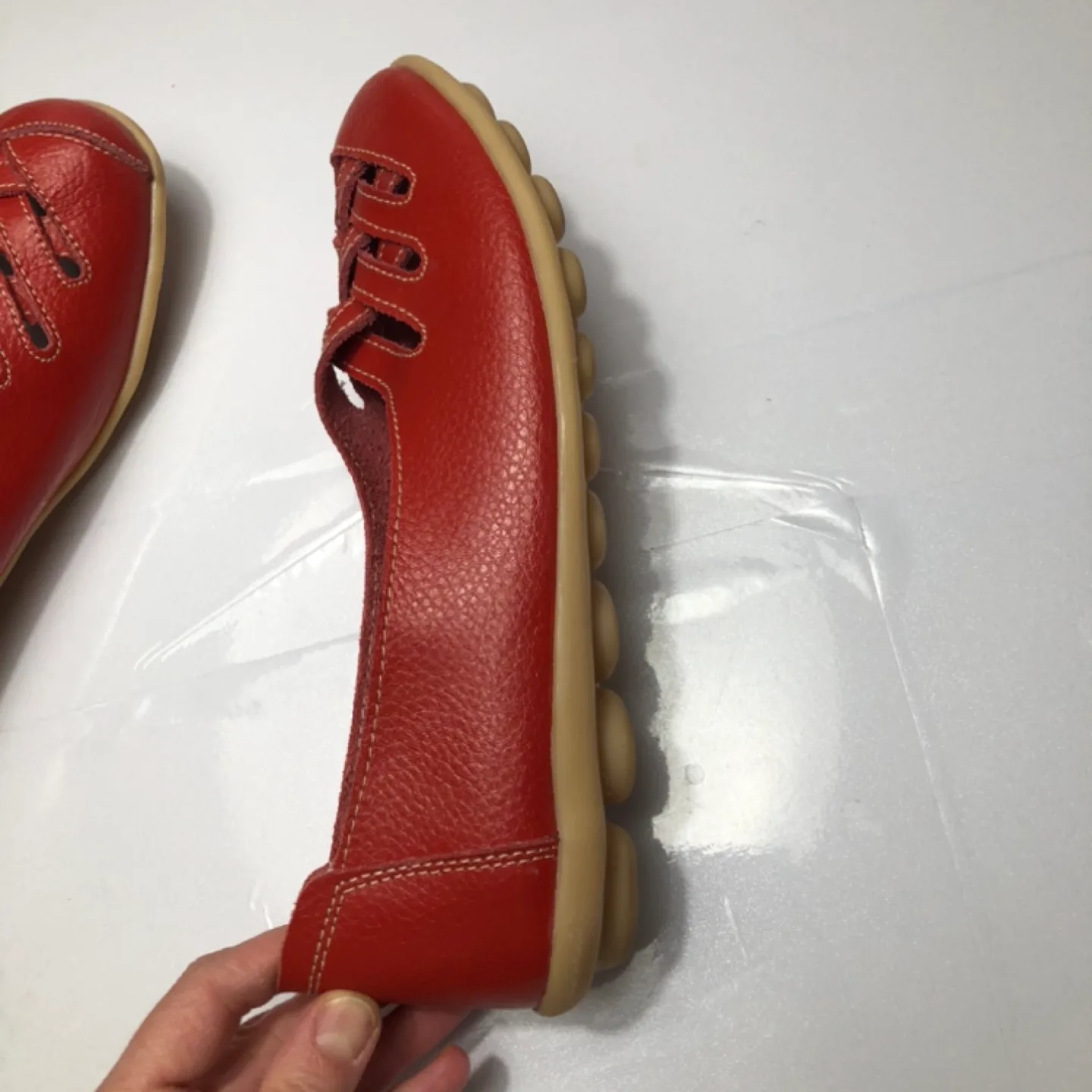Women's Red Leather Flats with Woven Front Size 9.5 image indicator(5)