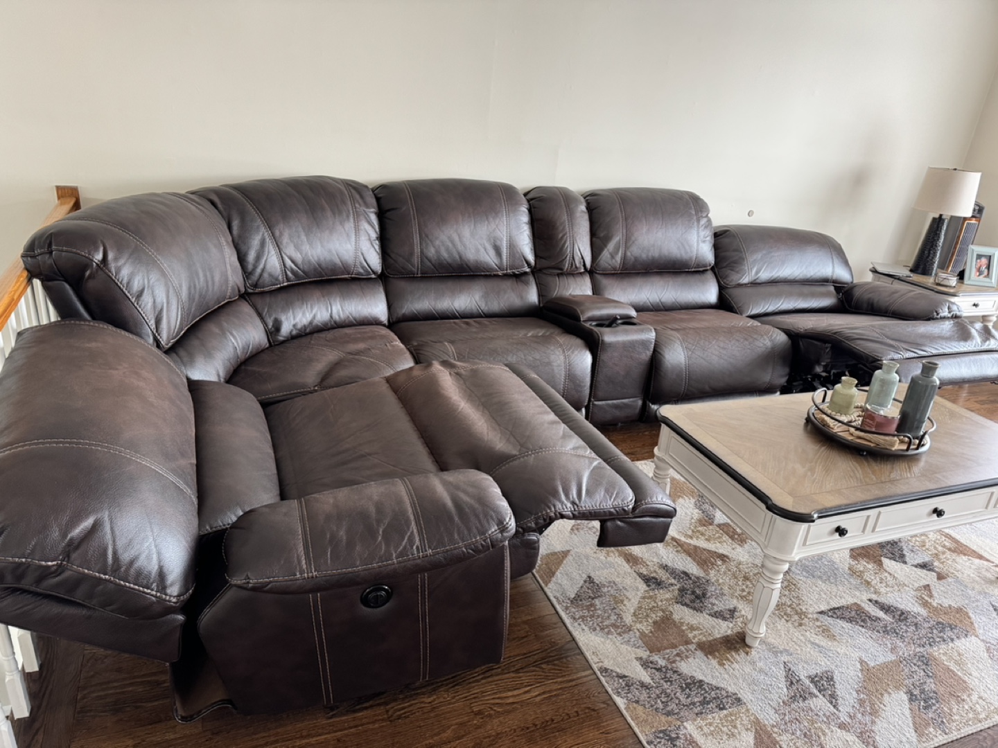 6 pc Brown Leather Sectional Recliner