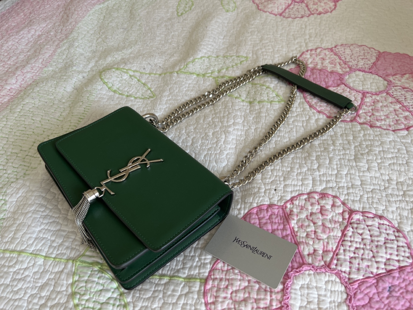 Yves Saint Laurent Green Leather Chain Bag