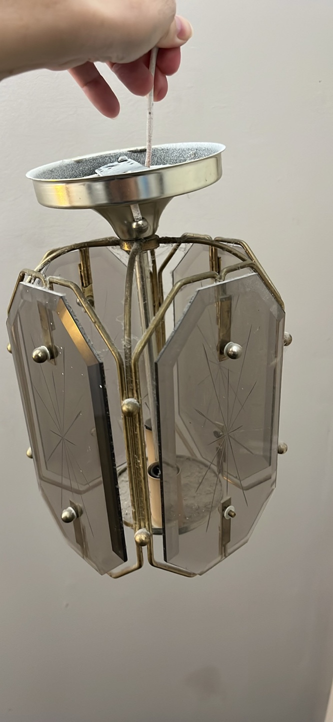 Vintage Smoked Glass & Brass Chandelier - photo 2