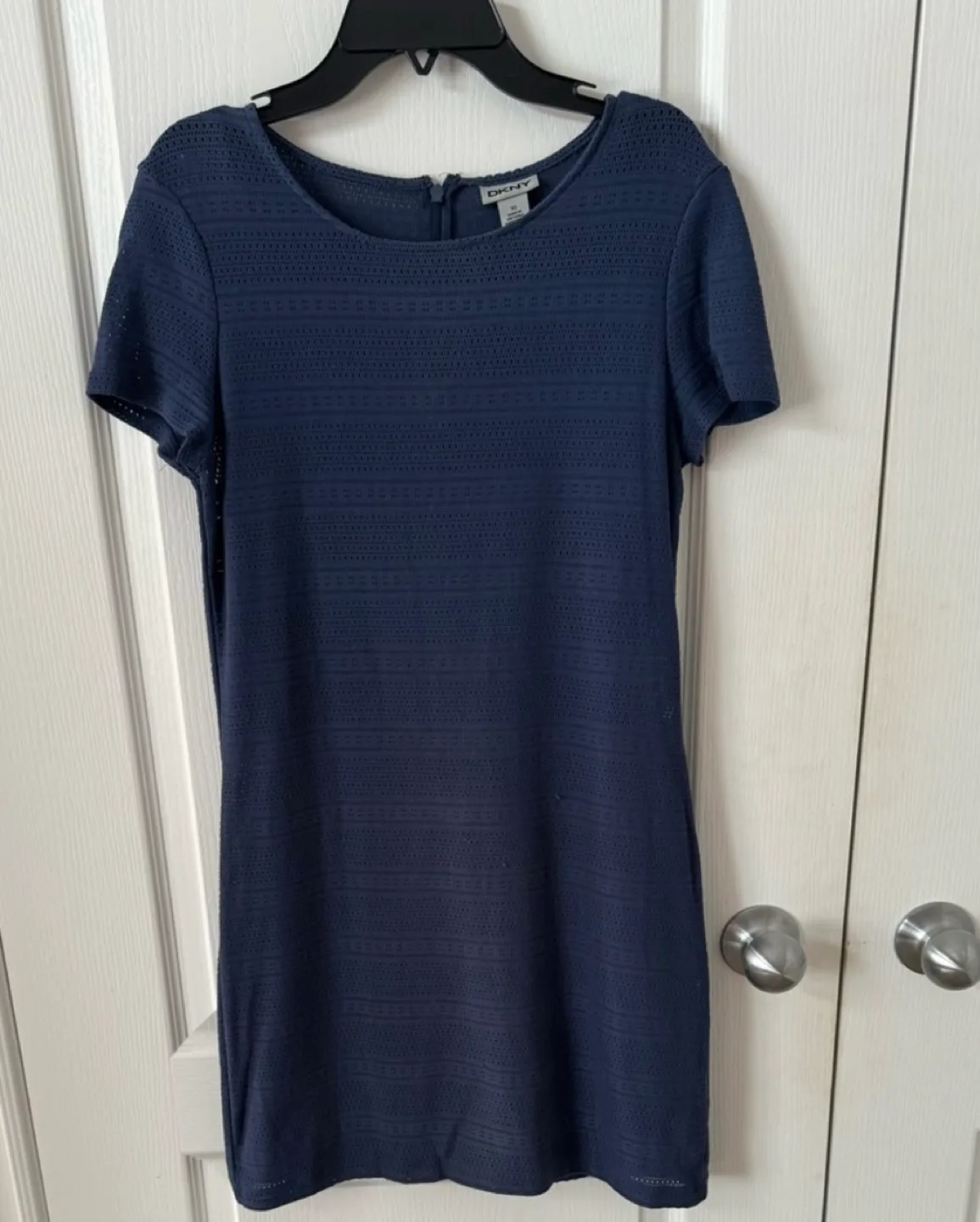 DKNY Navy Blue Eyelet Detail Shift Dress Size XS image indicator(2)