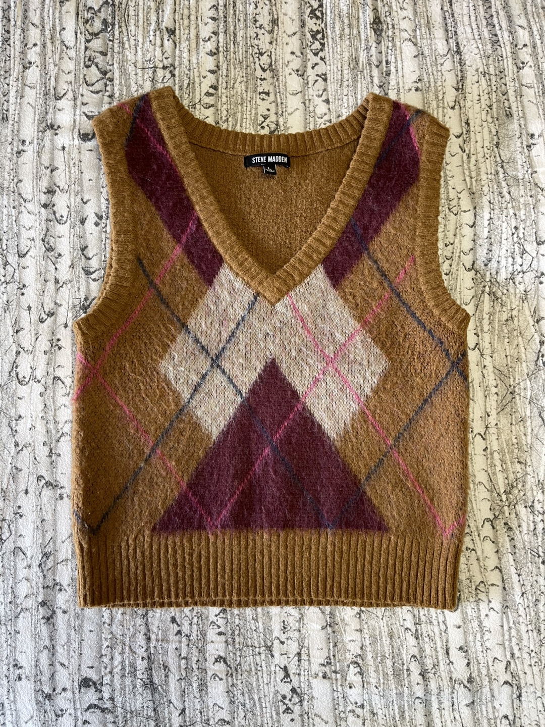 Steve Madden Brown Argyle Knit Vest - Size L