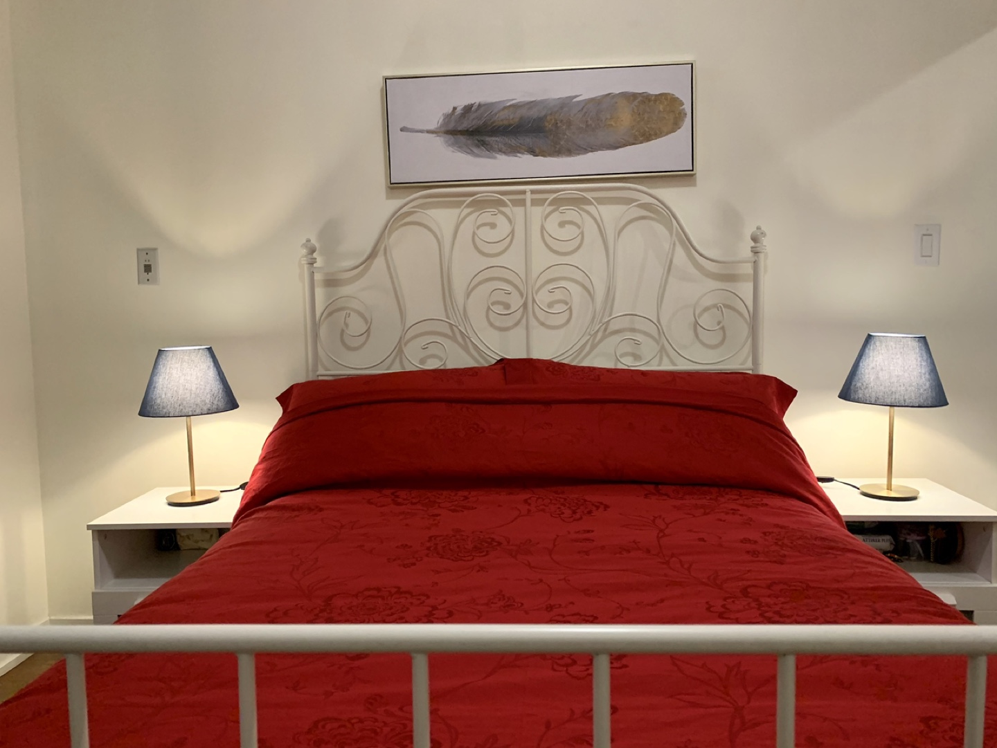 IKEA White Metal Double Bed Frame + Wooden Slats