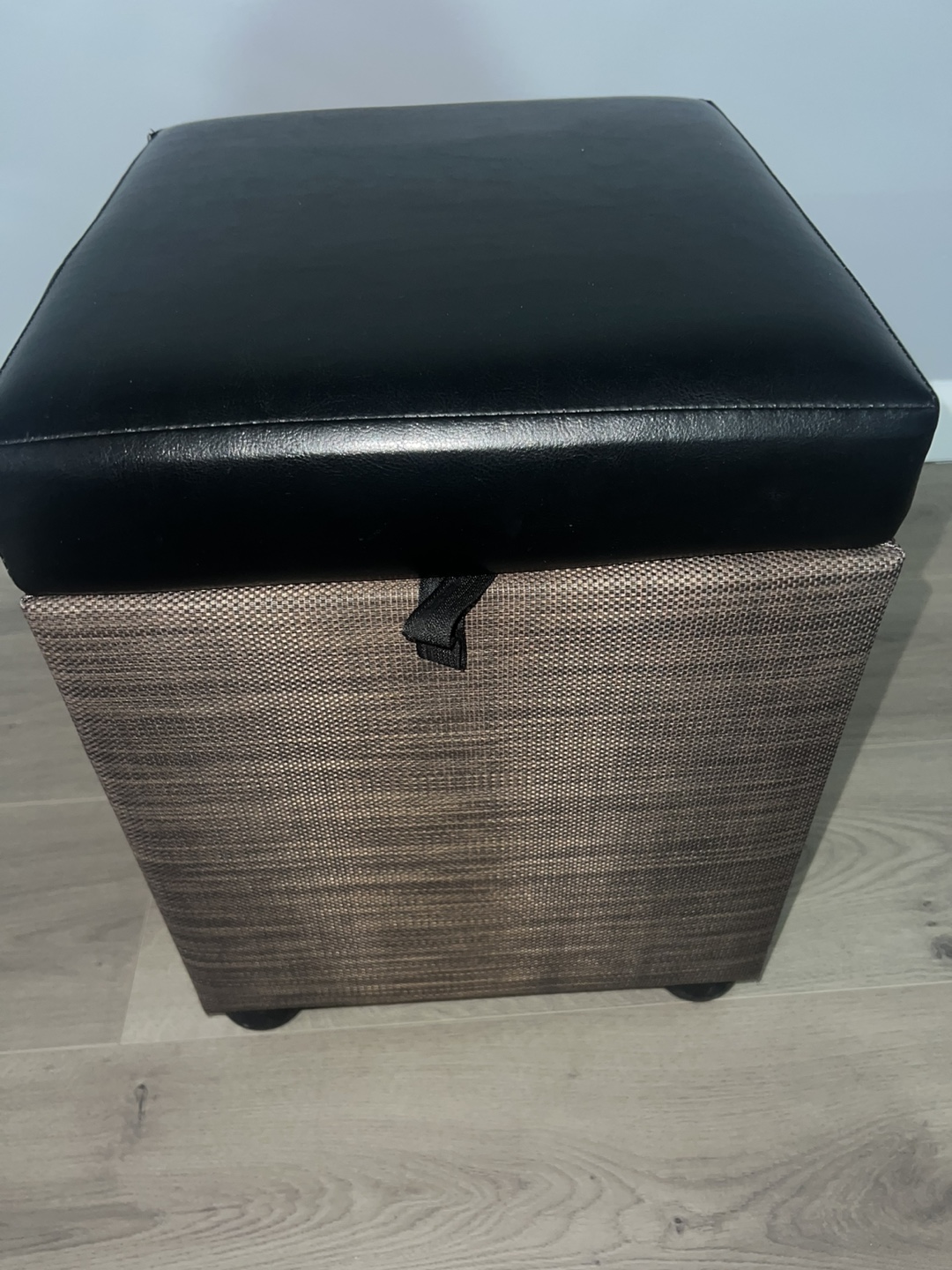 Storage Ottoman, Black Leather Top,