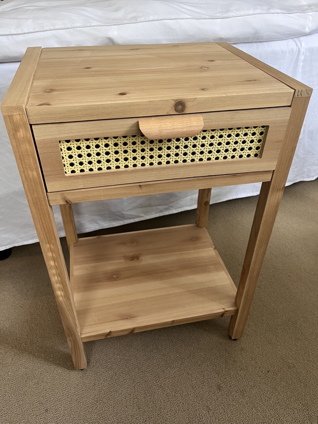 Wooden Nightstand with Rattan Drawer - photo 2