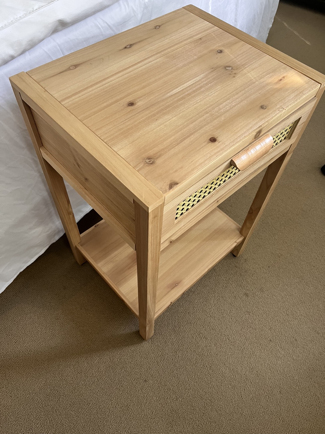 Wooden Nightstand with Rattan Drawer - photo 3