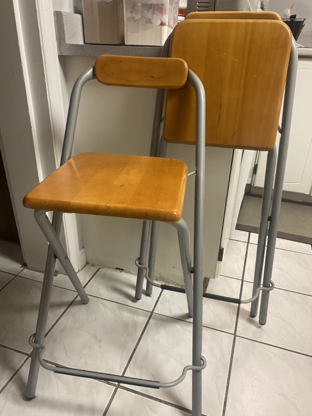 Pair of Folding Wooden Bar Stools