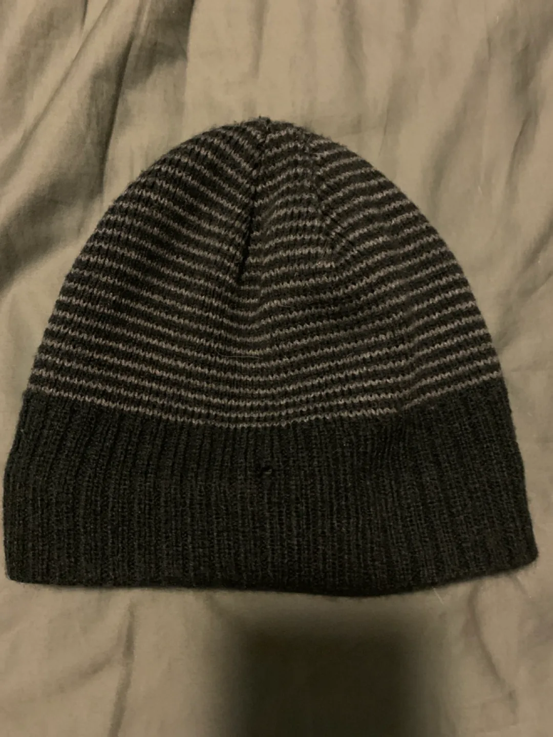🏈 Grey and Black Striped Knit Beanie thumbnail