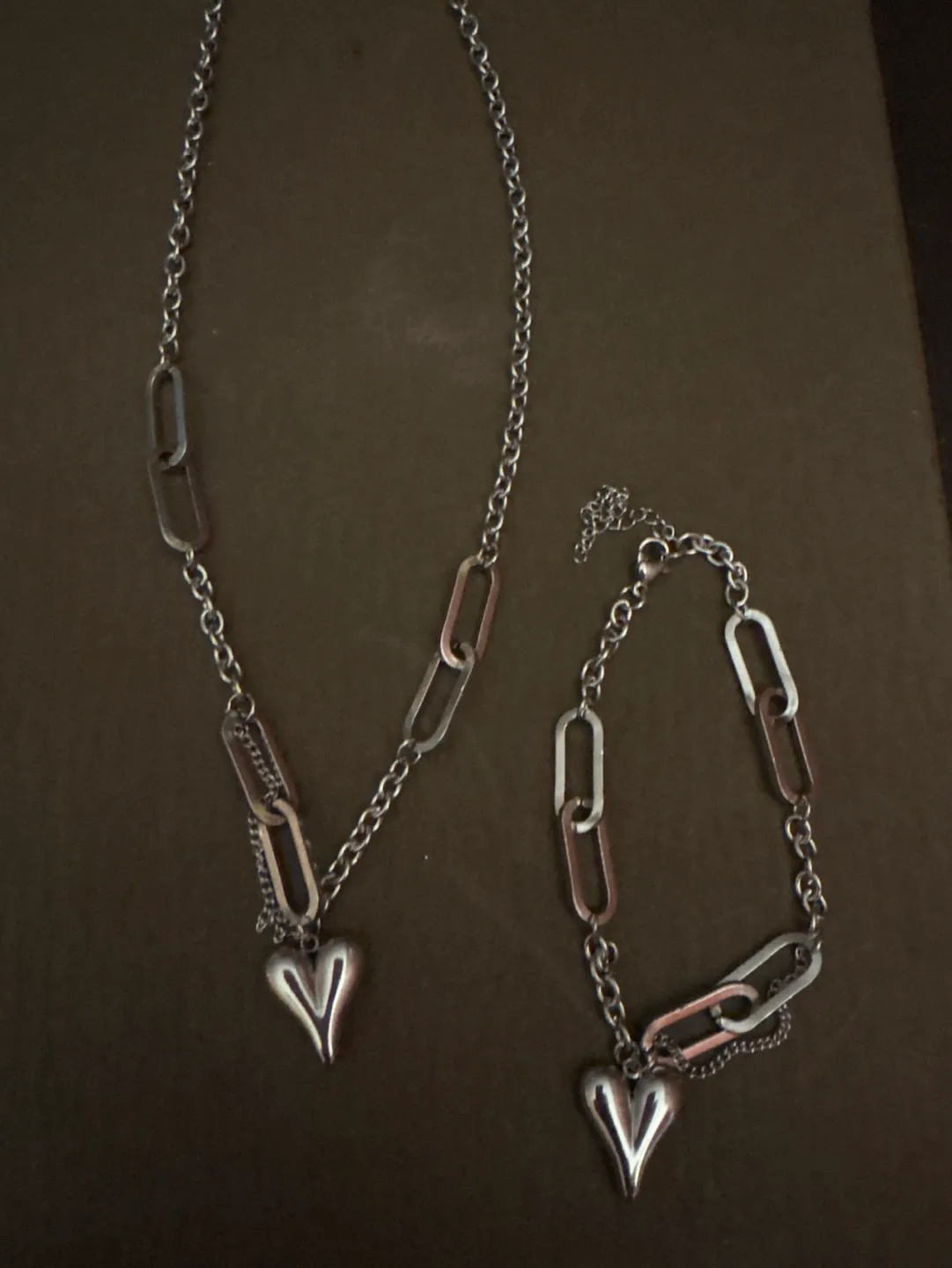 18K Gold SS silver Heart Necklace and Bracelet Set image indicator(2)