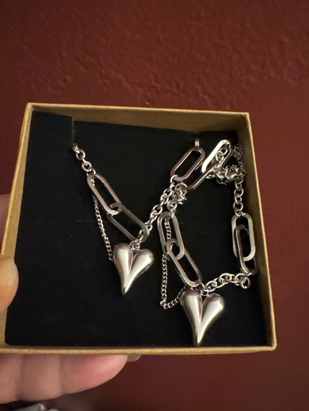 18K Gold SS silver Heart Necklace and Bracelet Set image indicator(4)