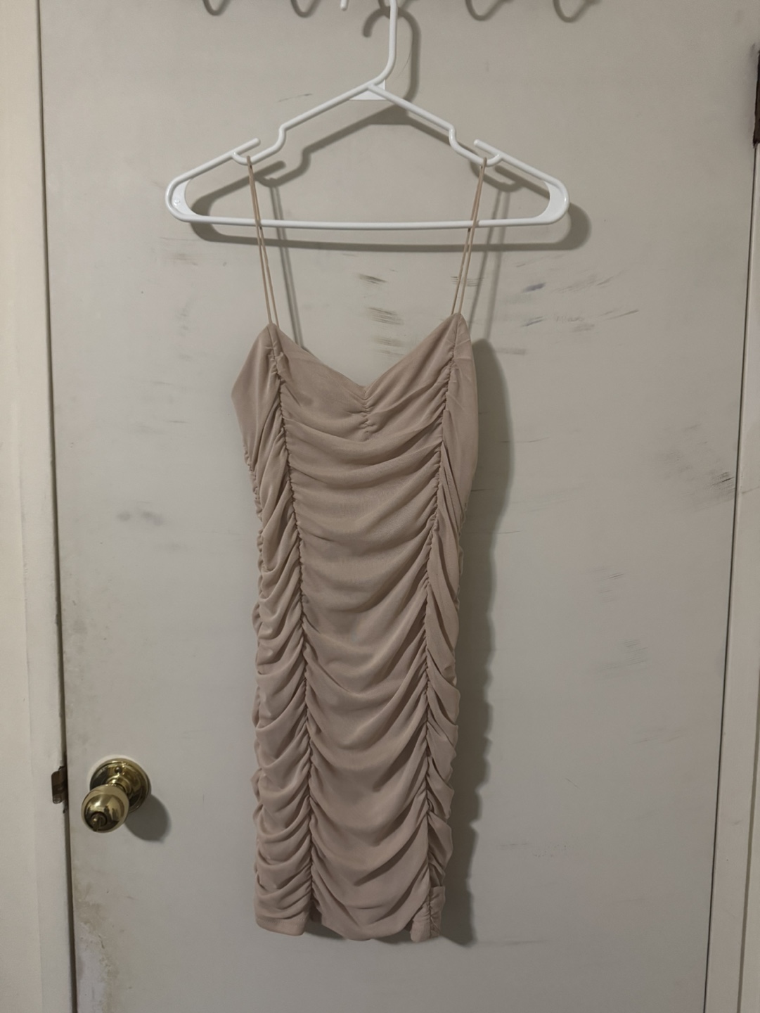 Beige Ruched Mini Dress