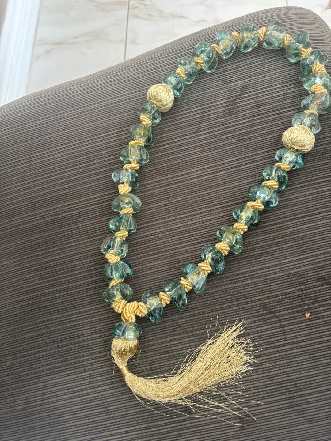 Elegant Green Glass Beaded Tassel image indicator(3)