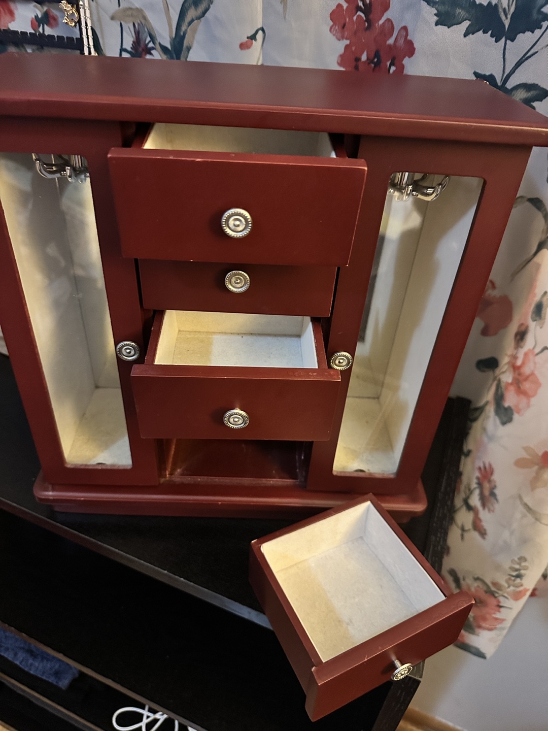 Dark Red Wooden Jewelry Armoire with 5 Drawers - photo 2