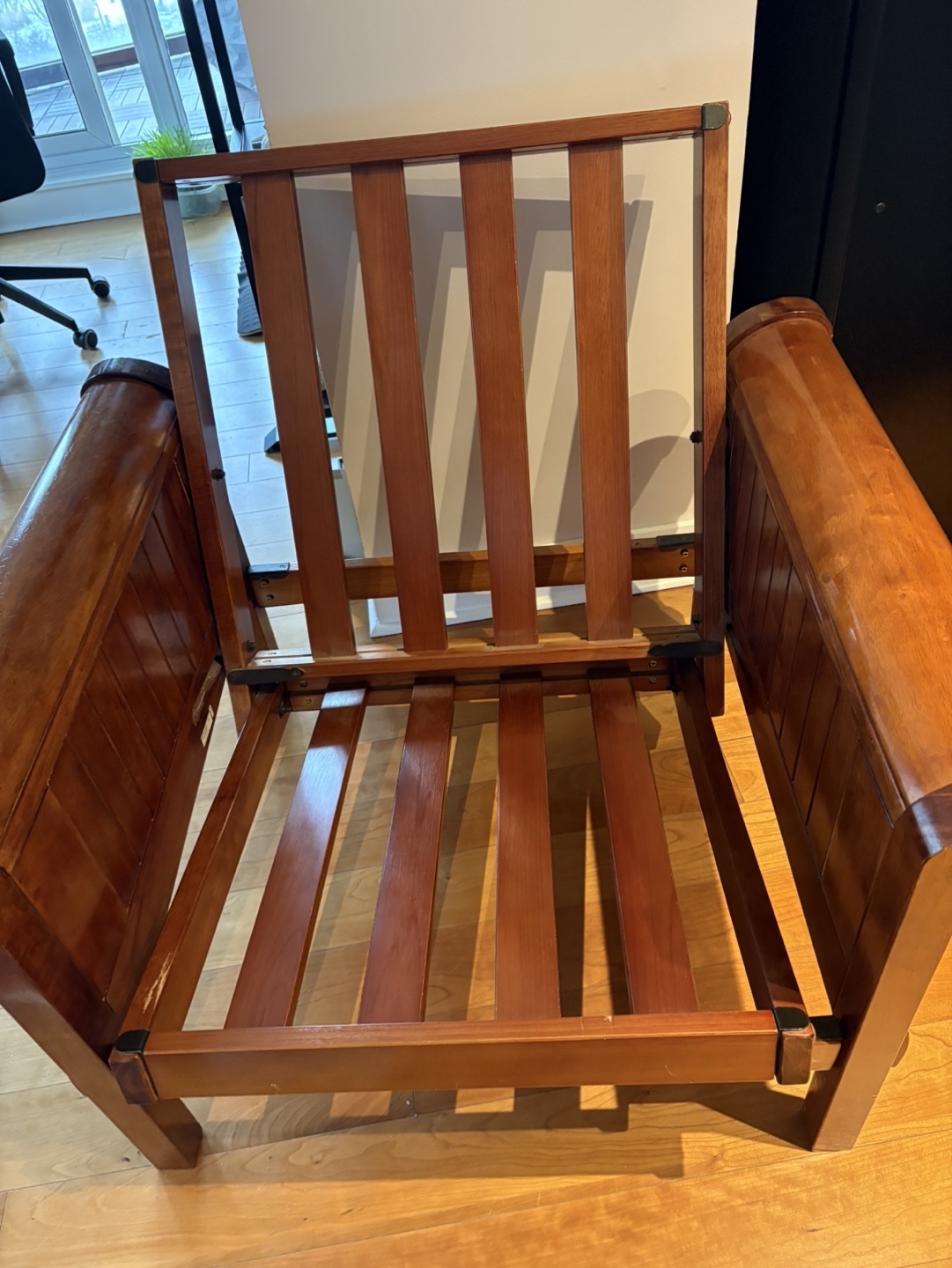 Wooden Futon Chair with Grey Cover - photo 2
