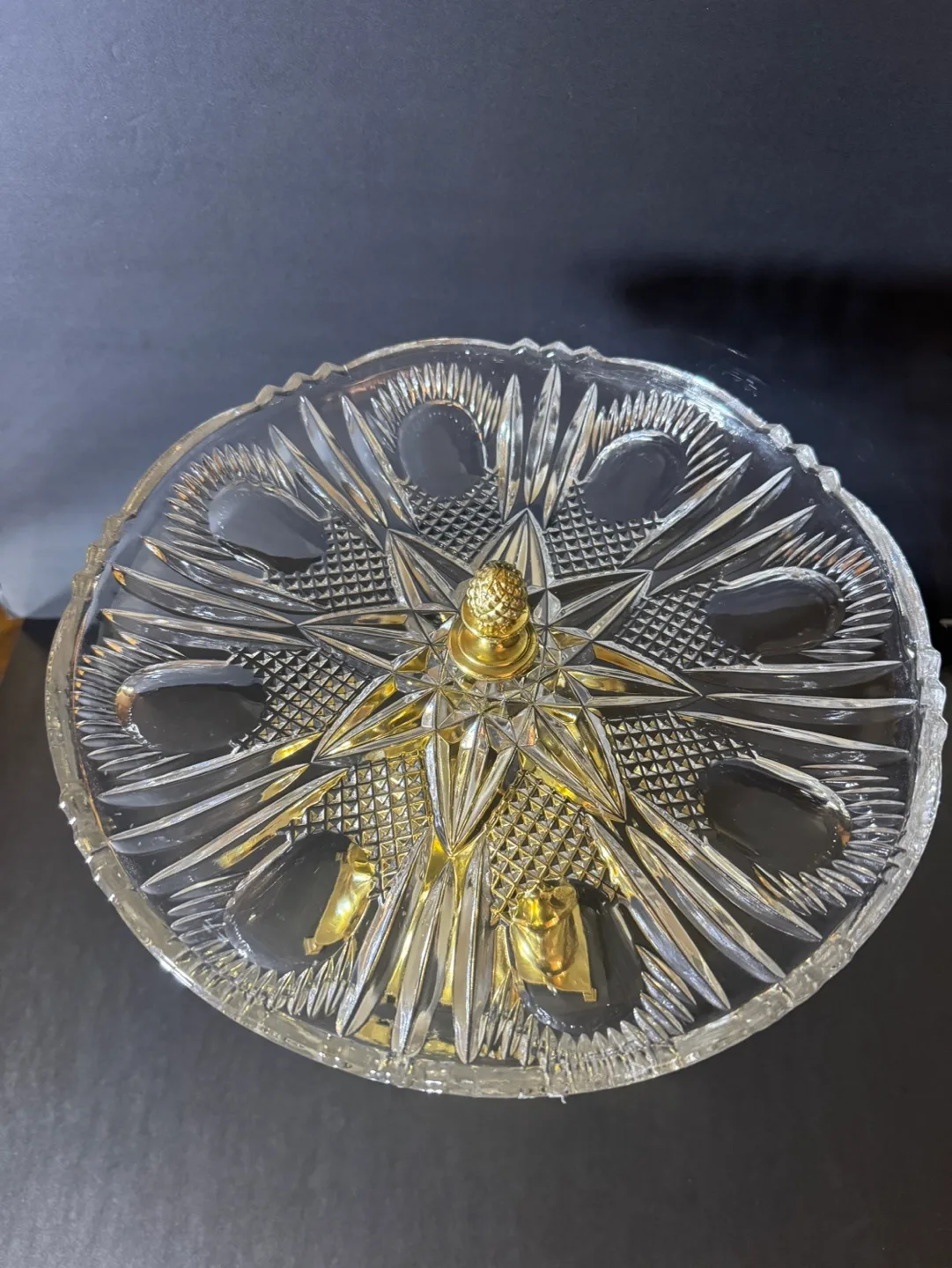 Vintage Crystal and Brass Pineapple Serving Stand image indicator(3)