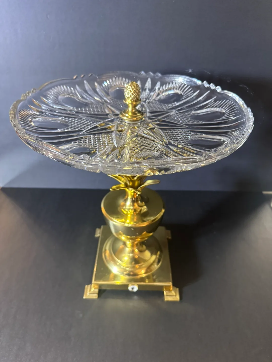 Vintage Crystal and Brass Pineapple Serving Stand image indicator(2)