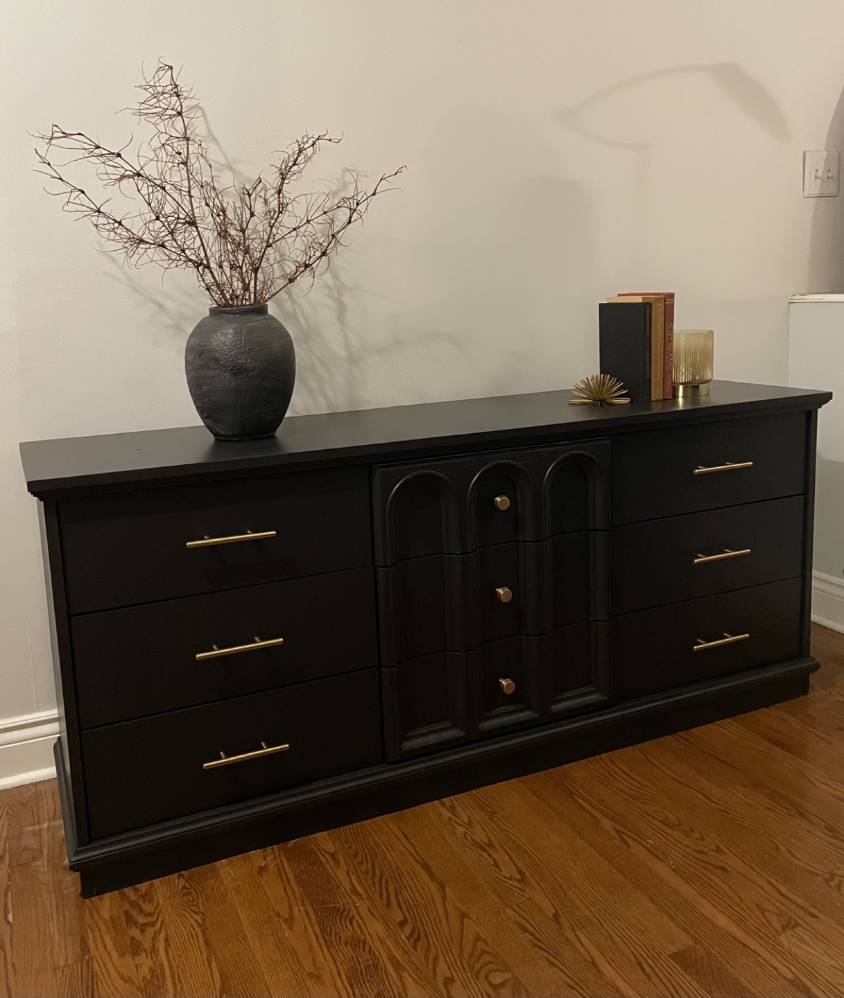 Vintage Black Long Dresser / Sideboard with Gold Hardware - photo 2