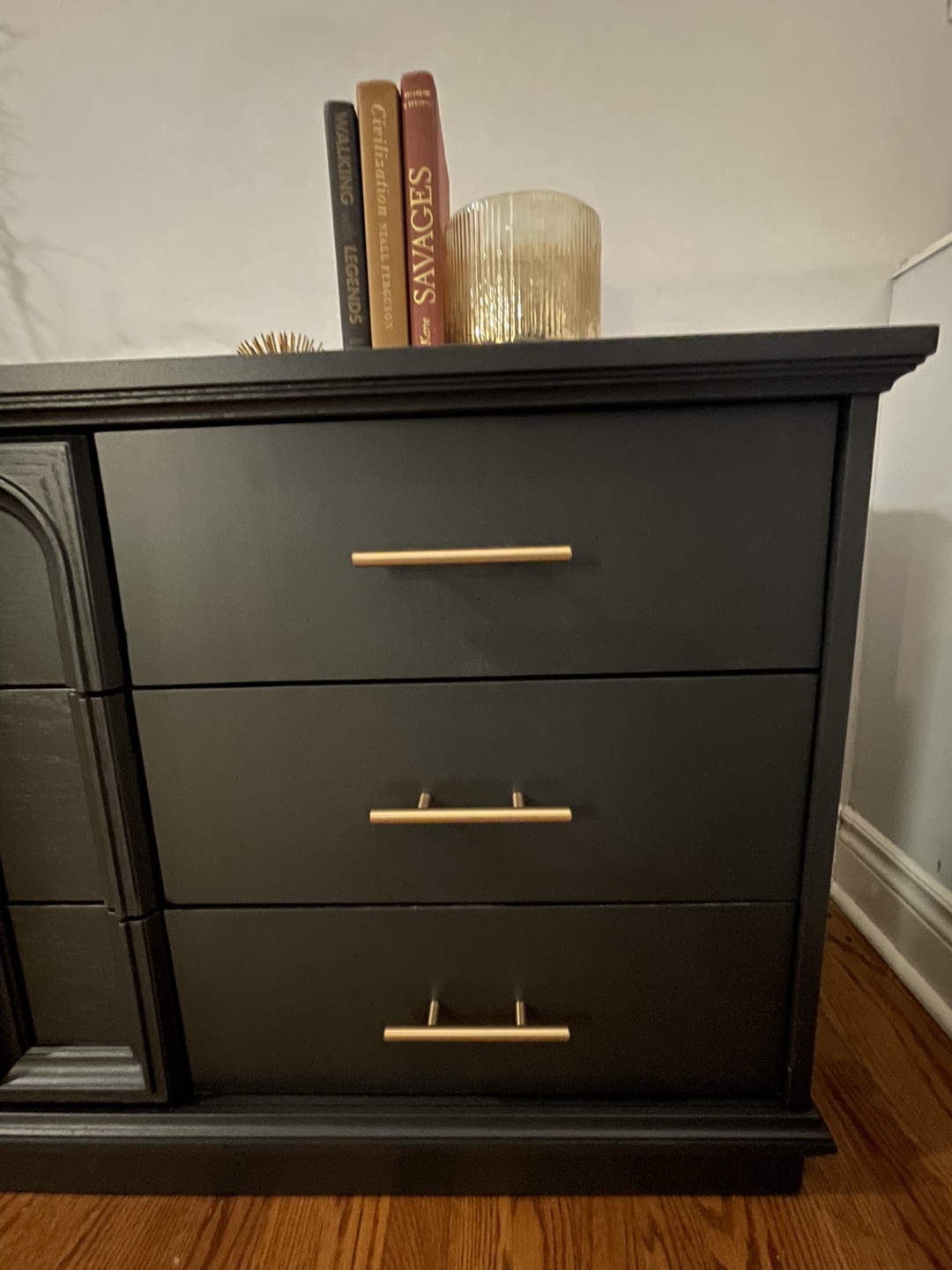 Vintage Black Long Dresser / Sideboard with Gold Hardware - photo 4