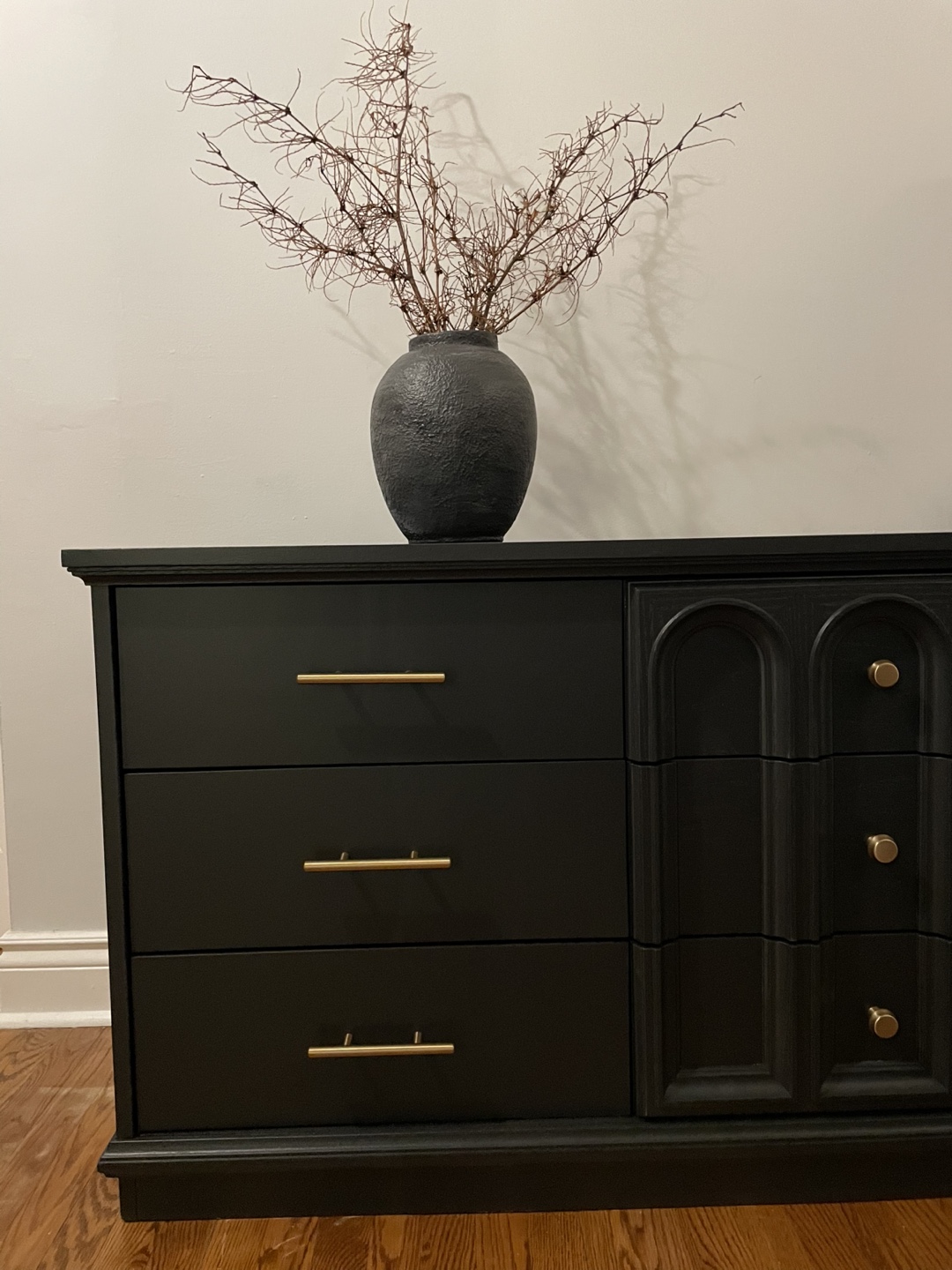 Vintage Black Long Dresser / Sideboard with Gold Hardware - photo 3