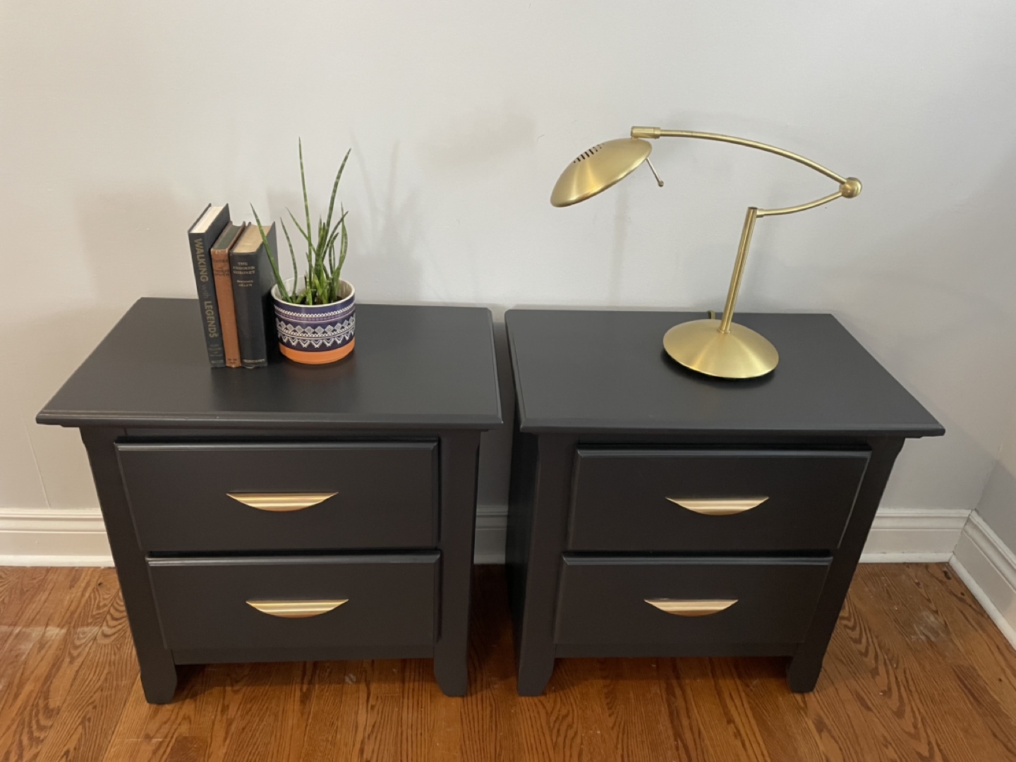 Pair of Black Nightstands with Gold Hardware - photo 4