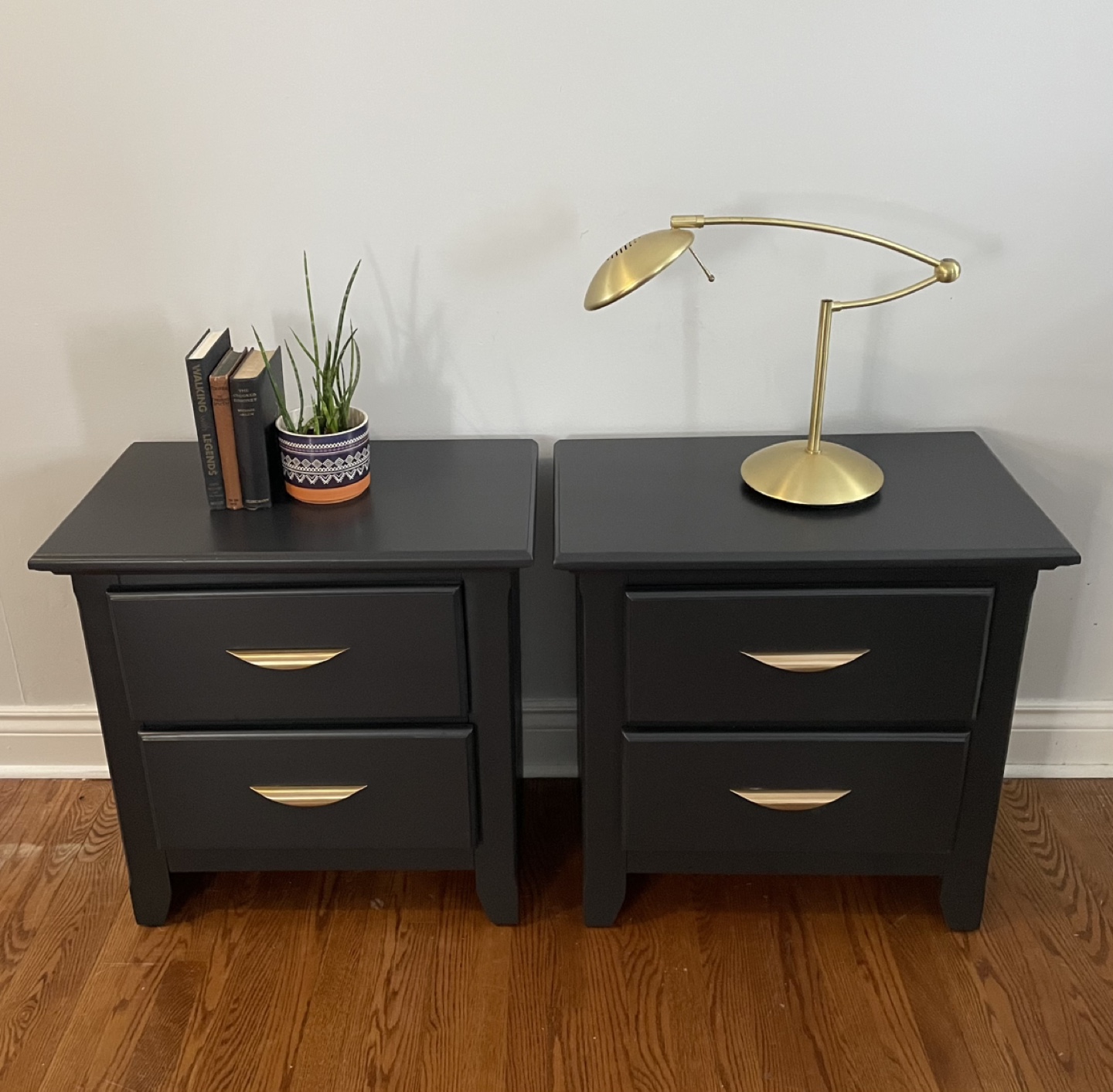Pair of Black Nightstands with Gold Hardware - photo 2