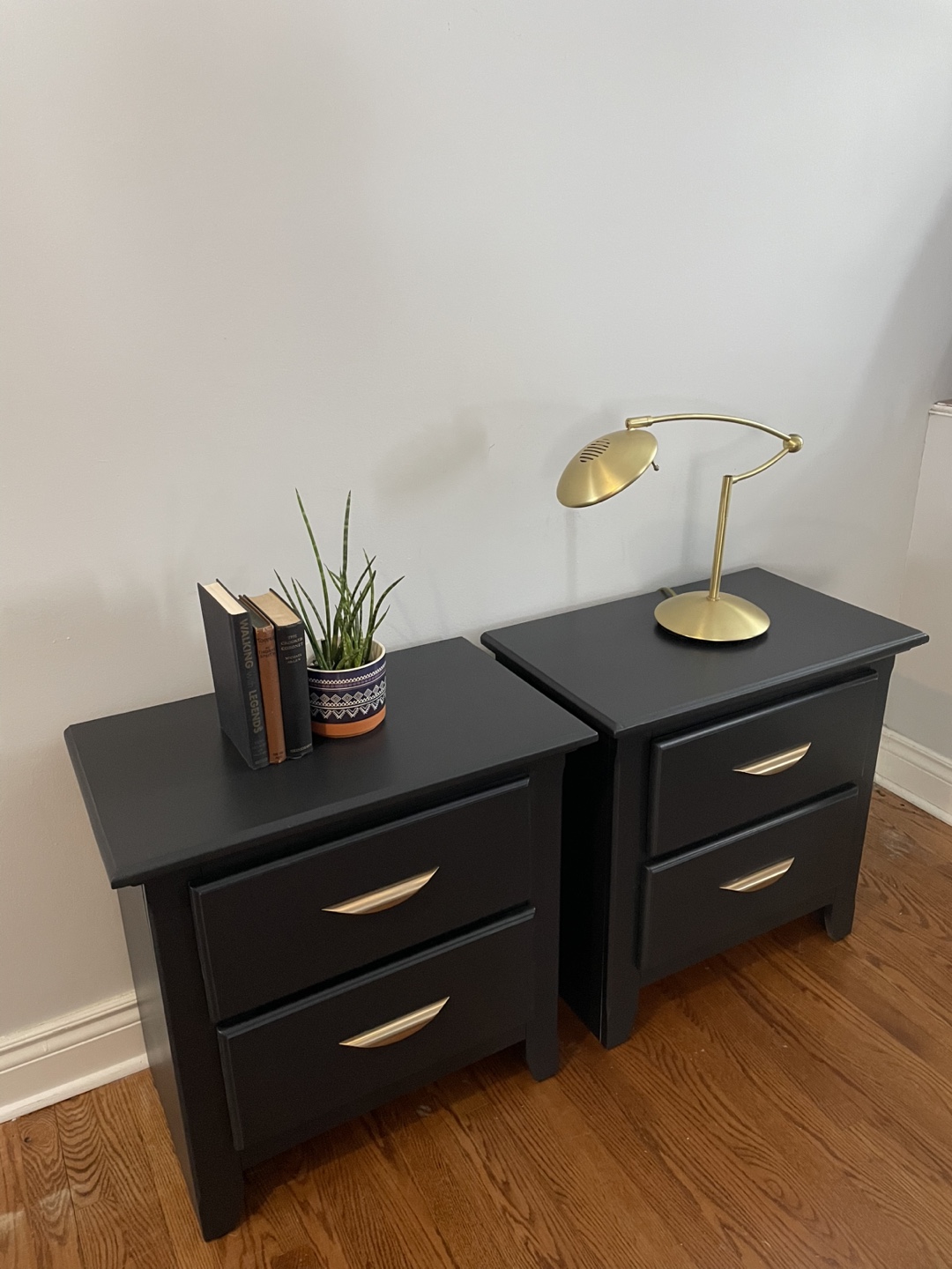 Pair of Black Nightstands with Gold Hardware - photo 3