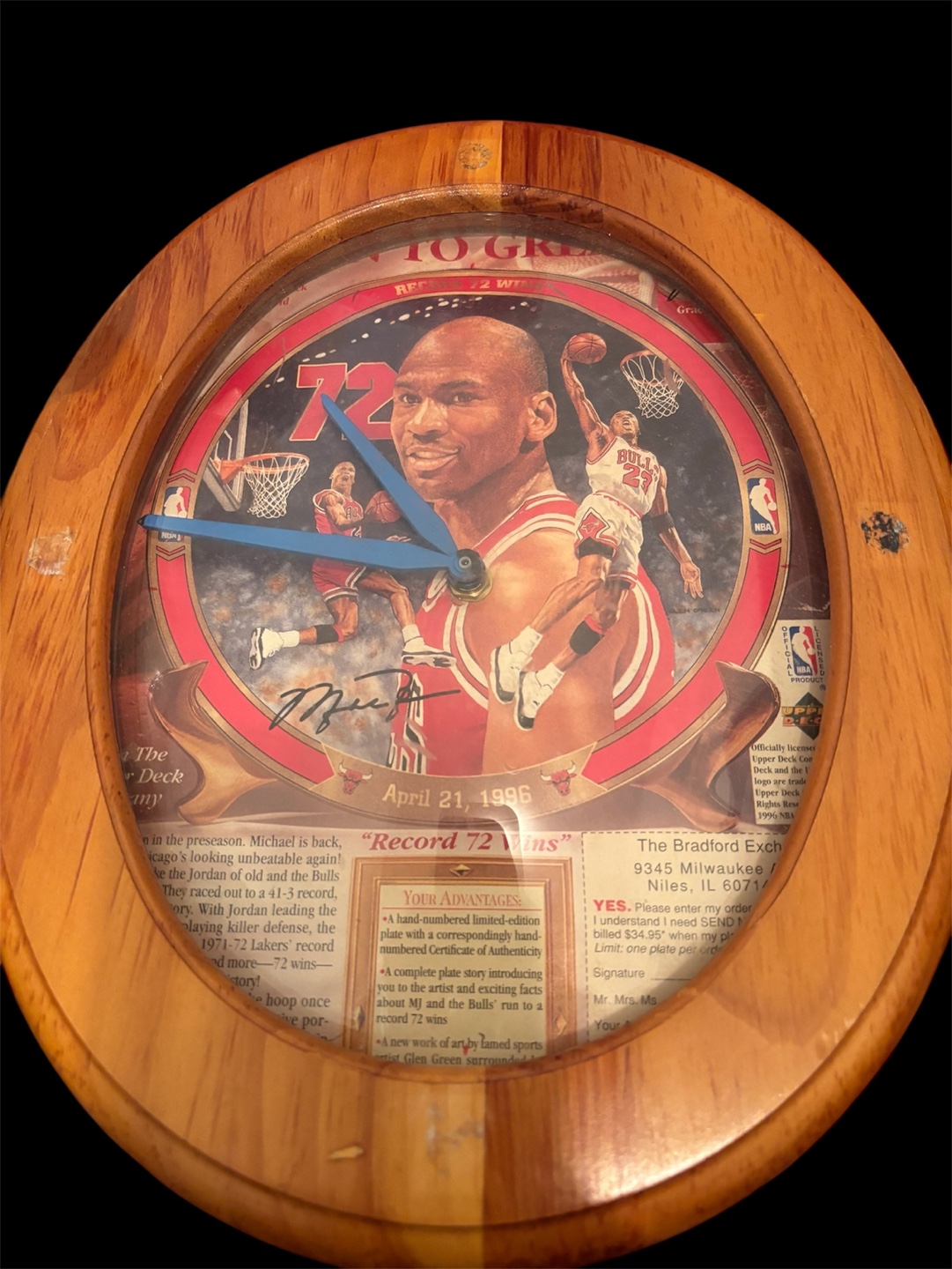 Vintage Michael Jordan Chicago Bulls Record 72 Wins Wall Clock 🏈