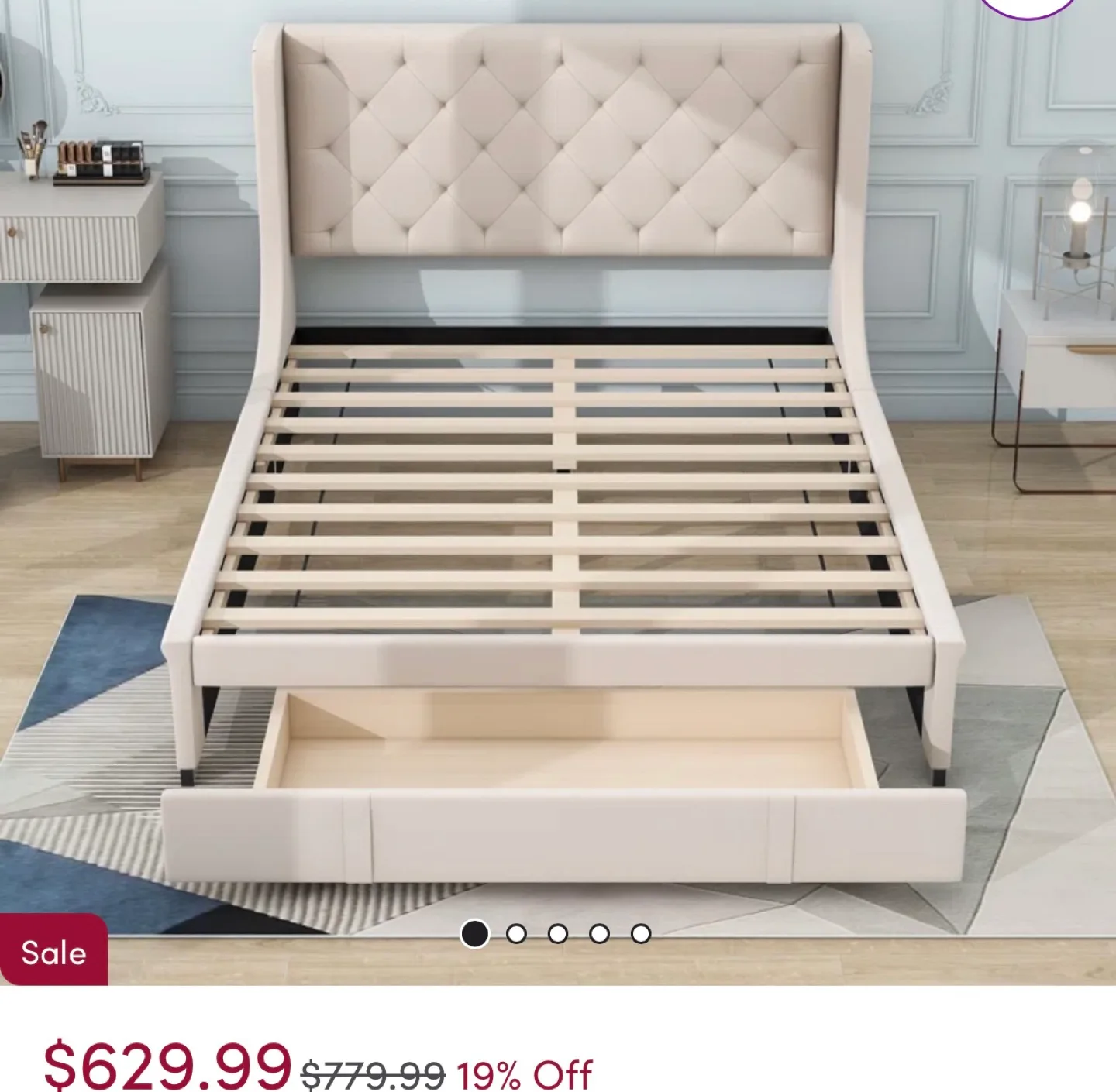 Queen  Bed Frame with Storage Drawer - Beige image indicator(2)