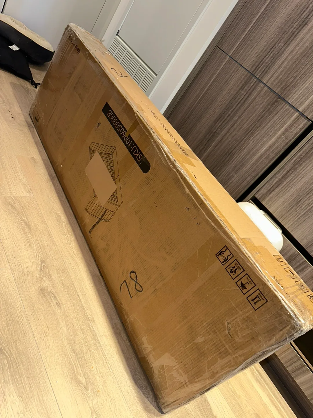 Queen  Bed Frame with Storage Drawer - Beige