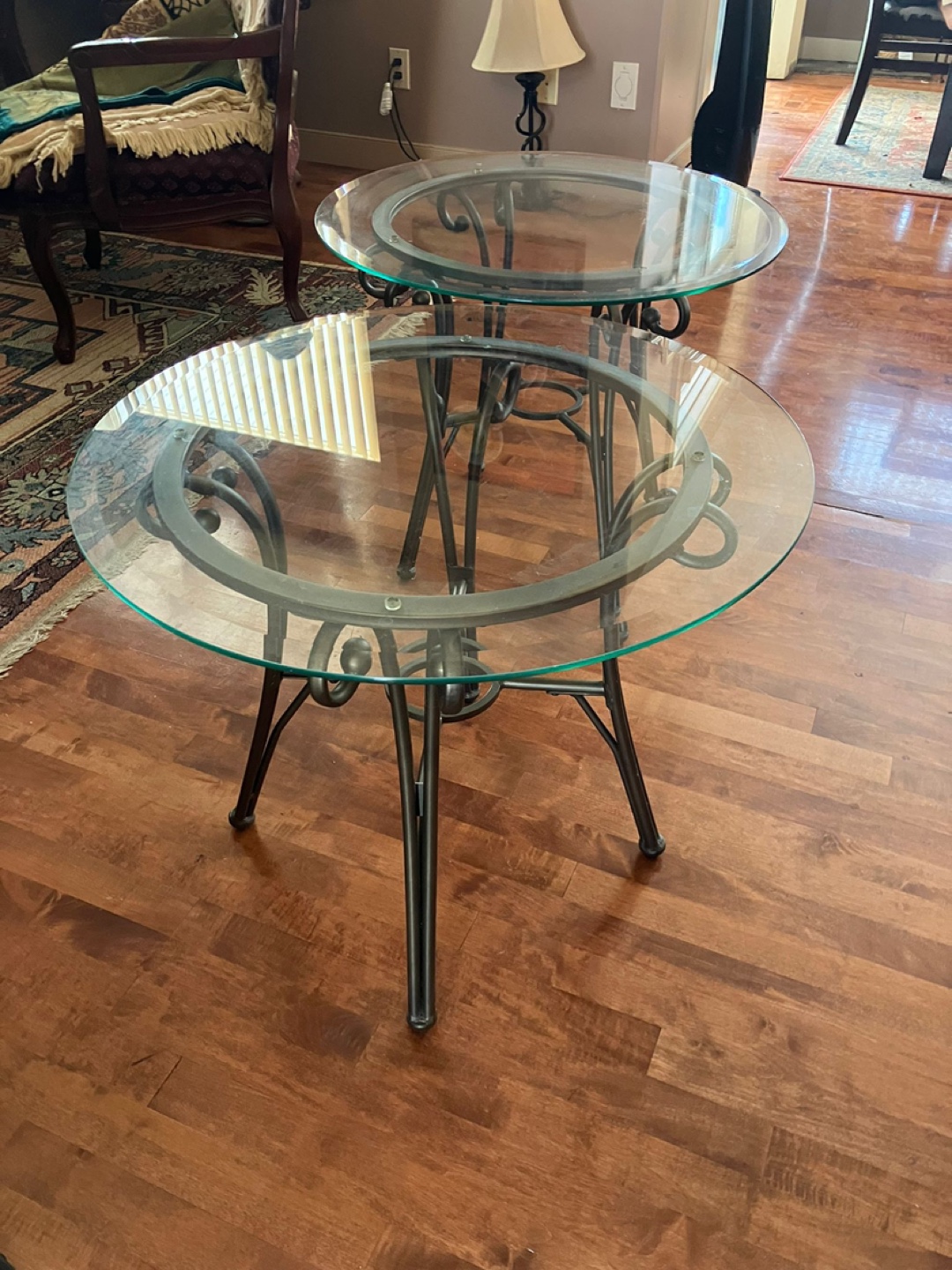 Set of Two Glass Top Accent Tables