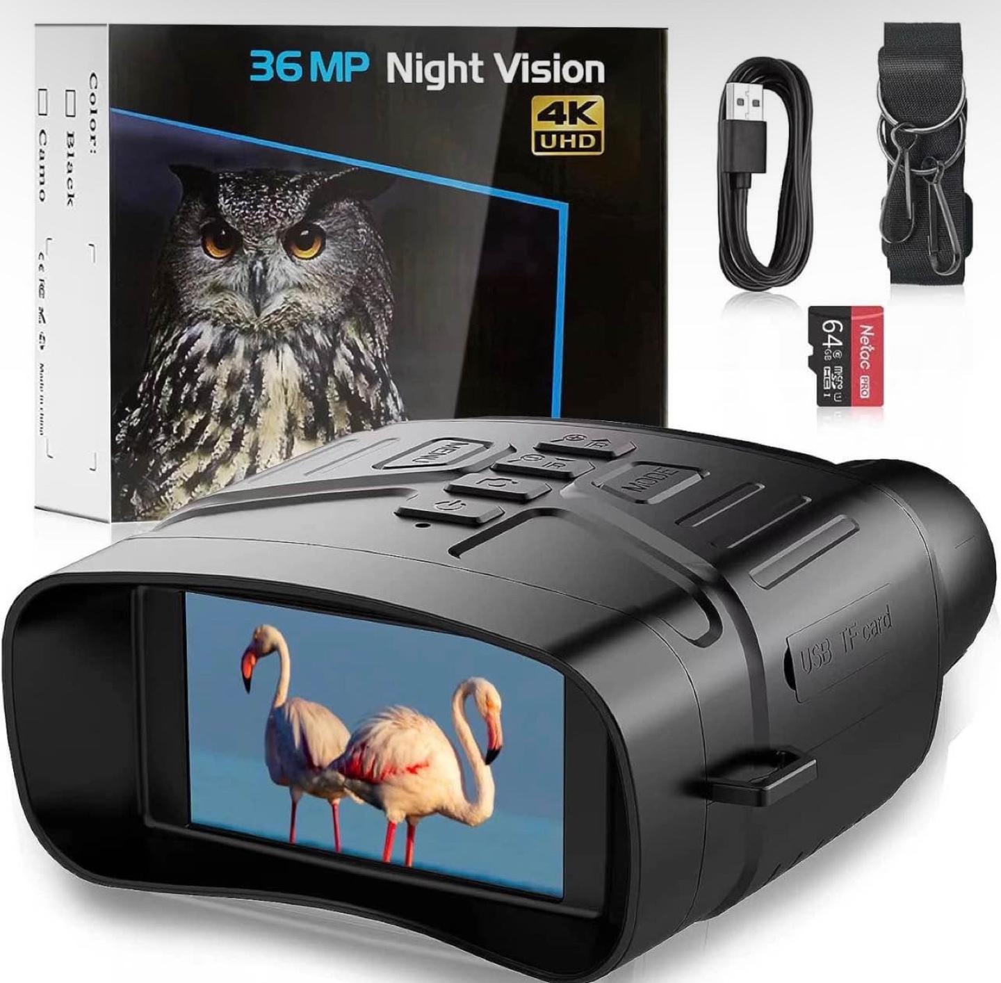 36MP 4K Night Vision Binoculars with 5x Digital Zoom
